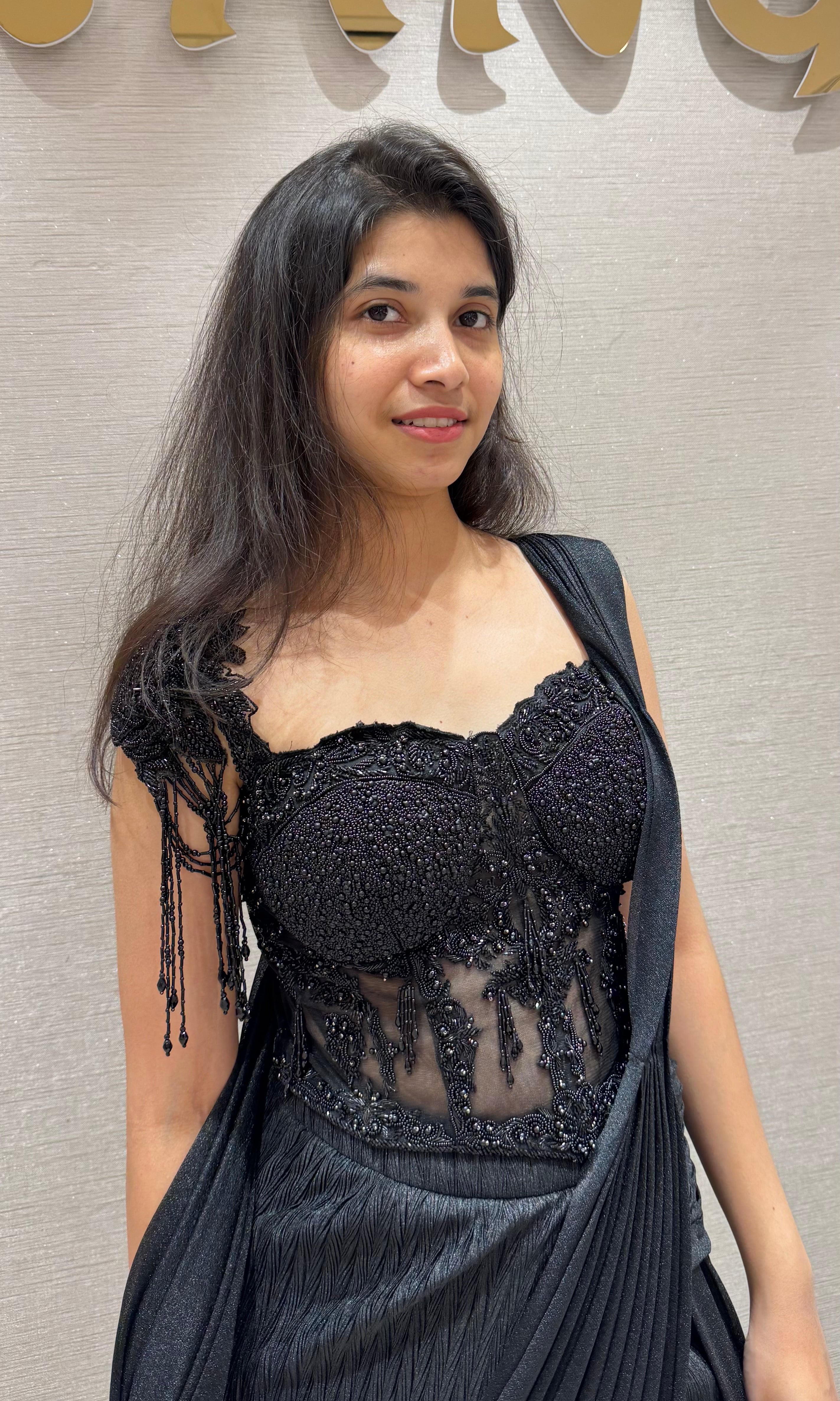 Black DRAPE SAREE WITH CORSET BLOUSE
