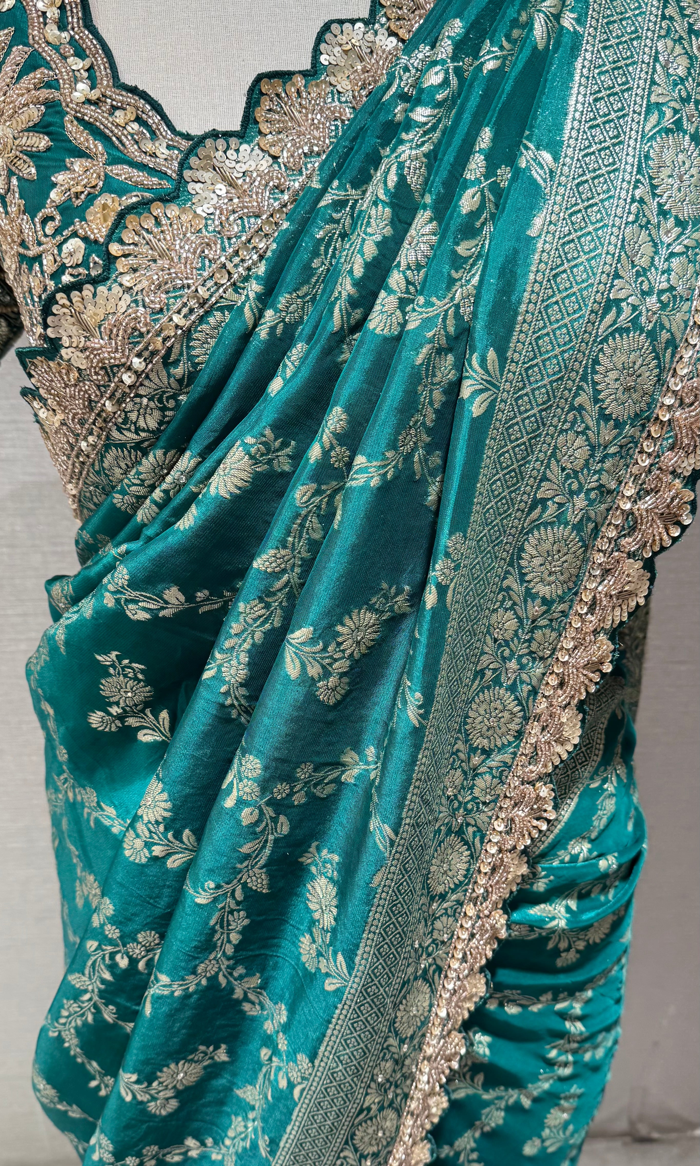 Deep Green Silk Saree with embroidered blouse