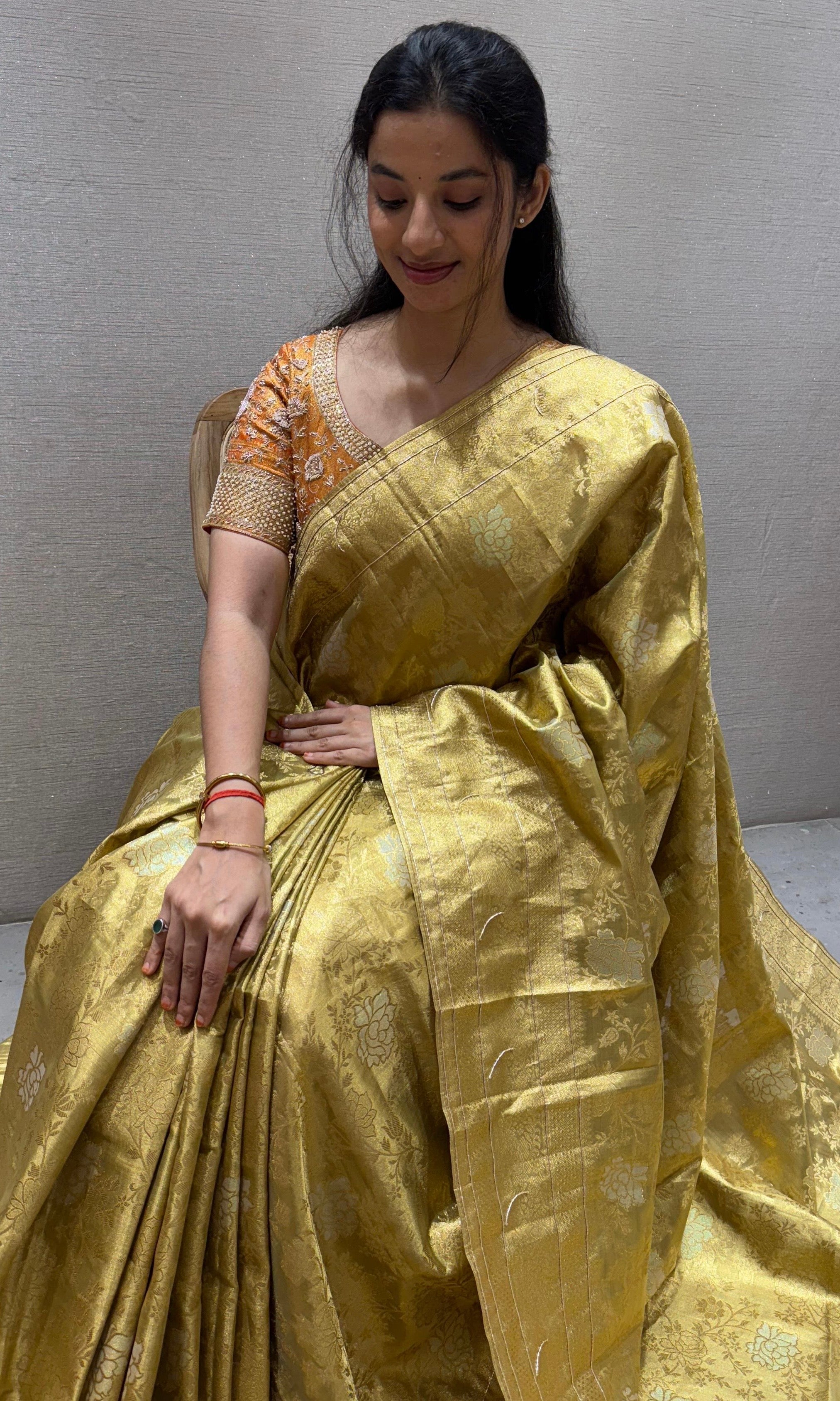 Green saree with ready blouse