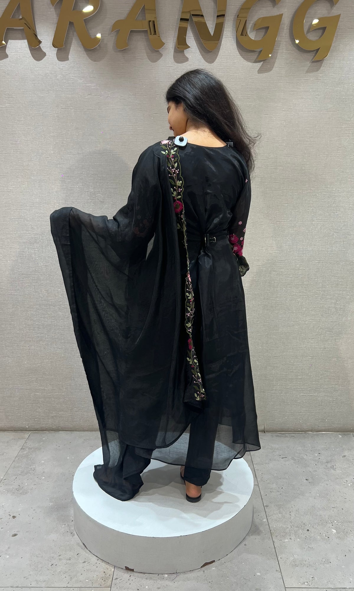Black mul chanderi floral embroidery kurta set with dupatta