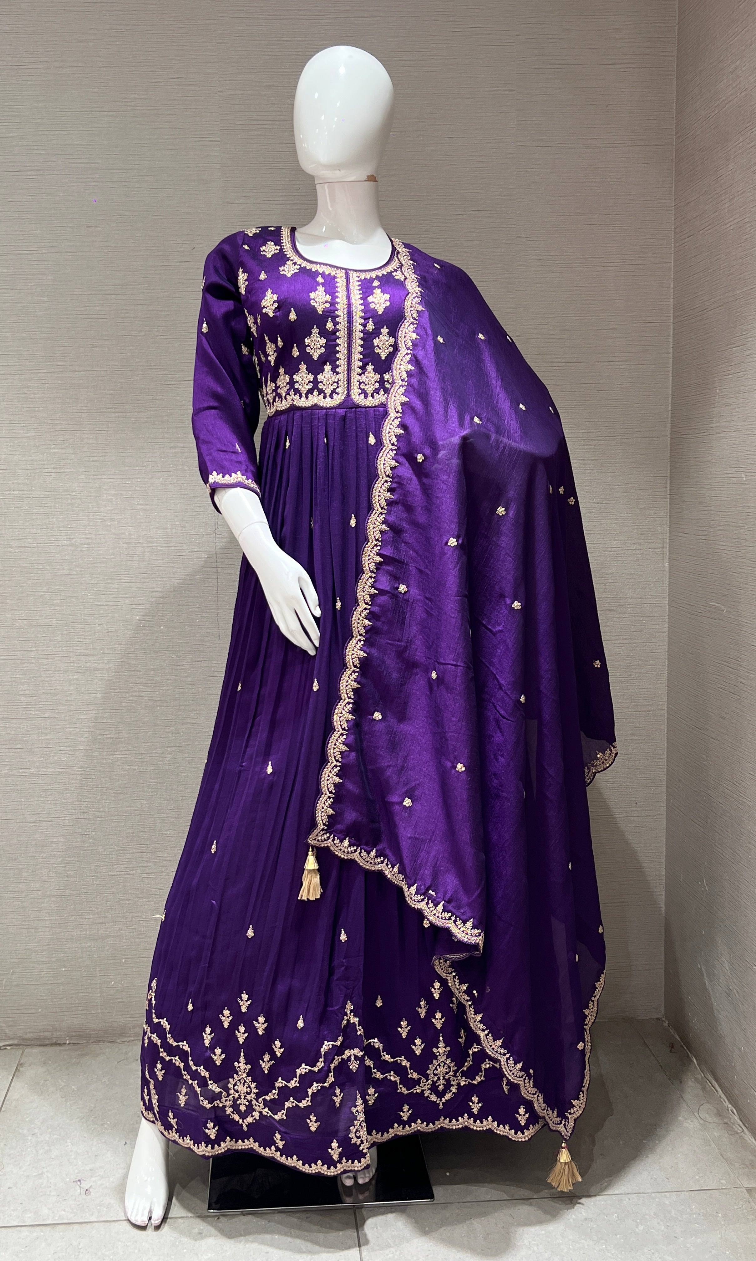 Purple EMBROIDERED ANARKALI LONG DRESS