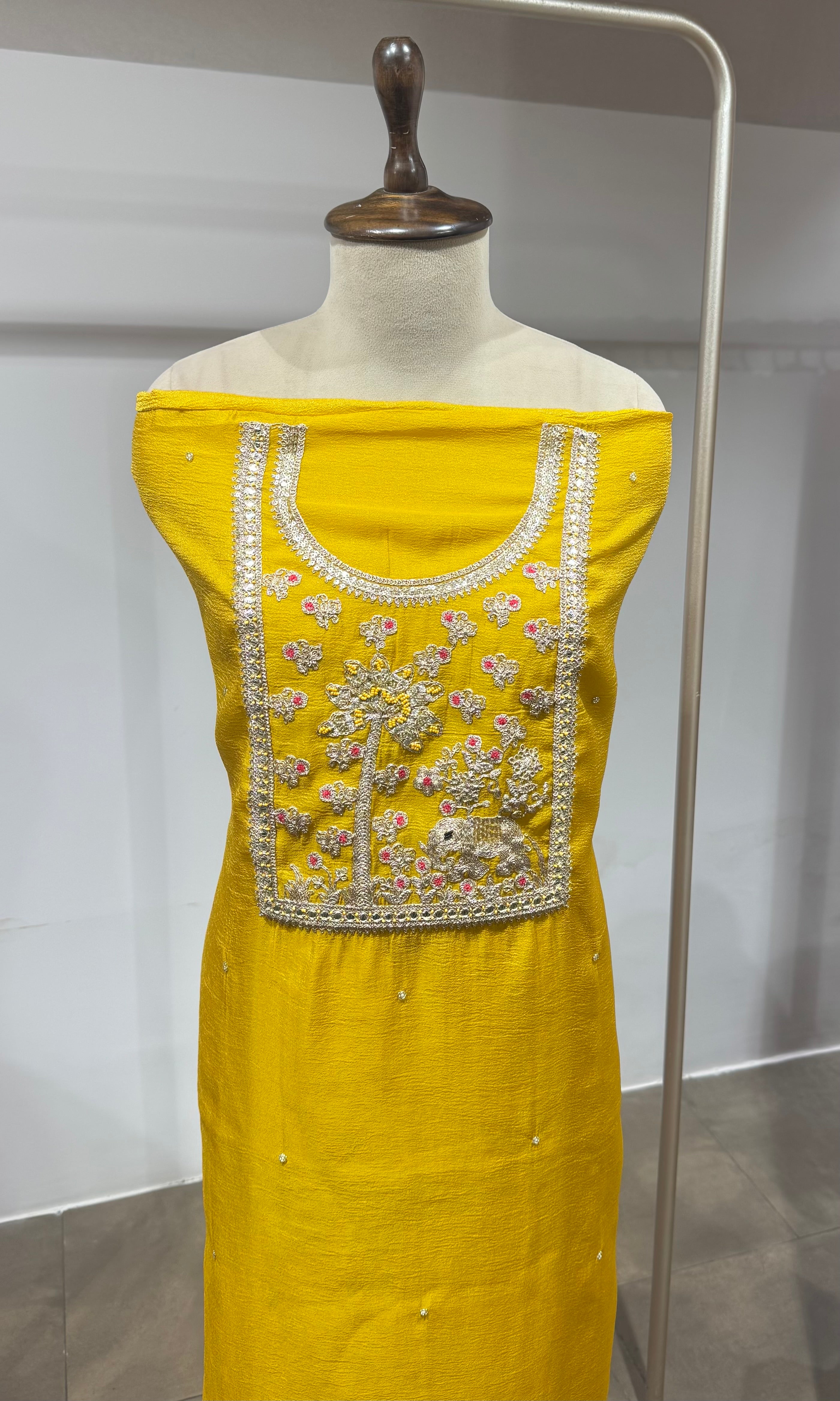 Yellow Floral Tissue dress material