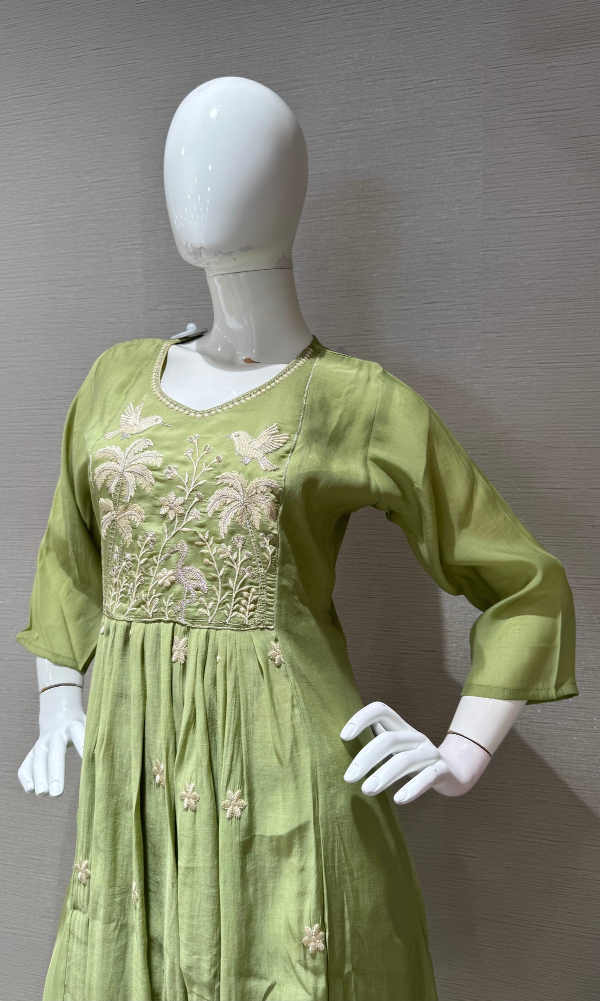 Olive Green mul chanderi Kurta Set with Dupatta