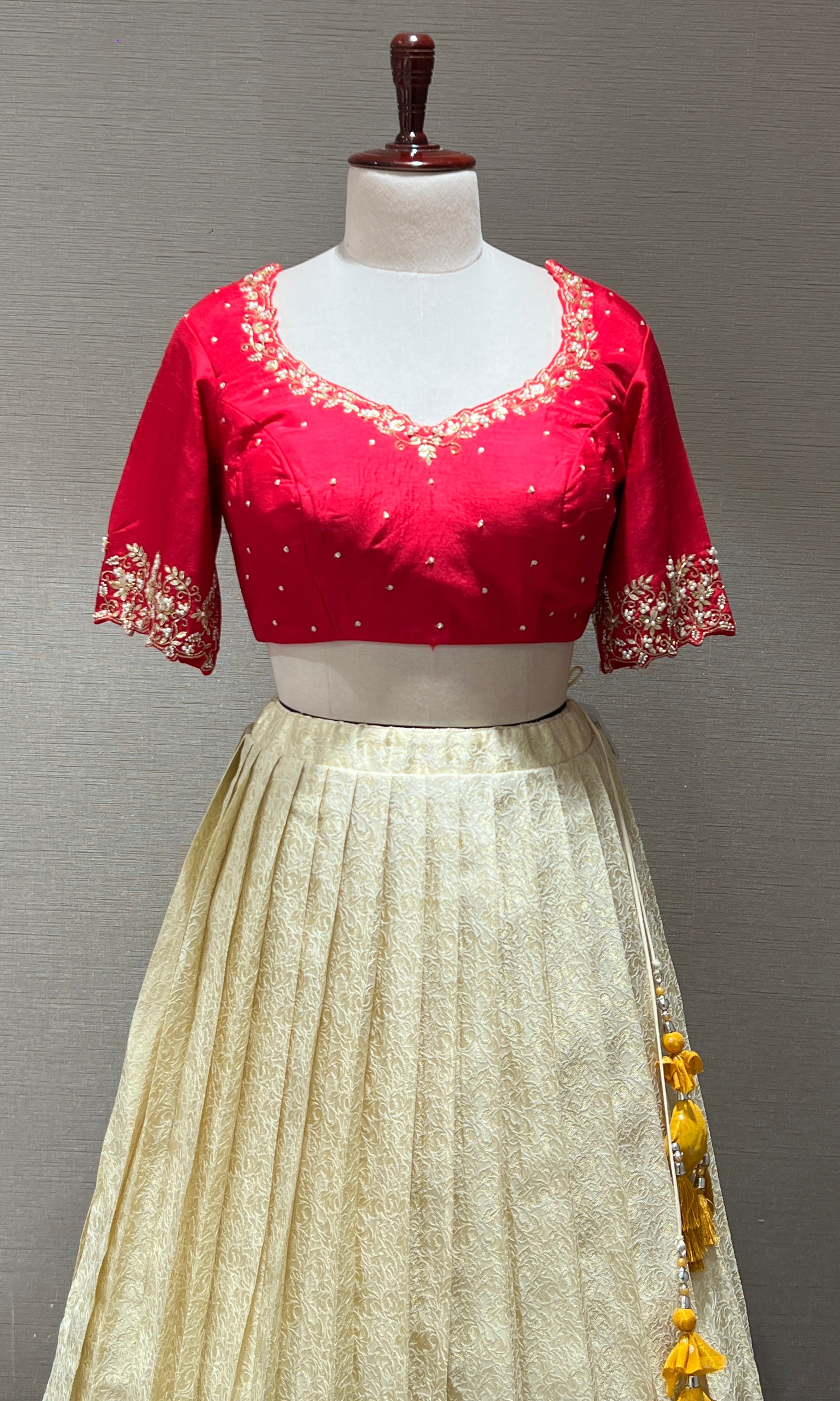 Cream and Pink Lehenga