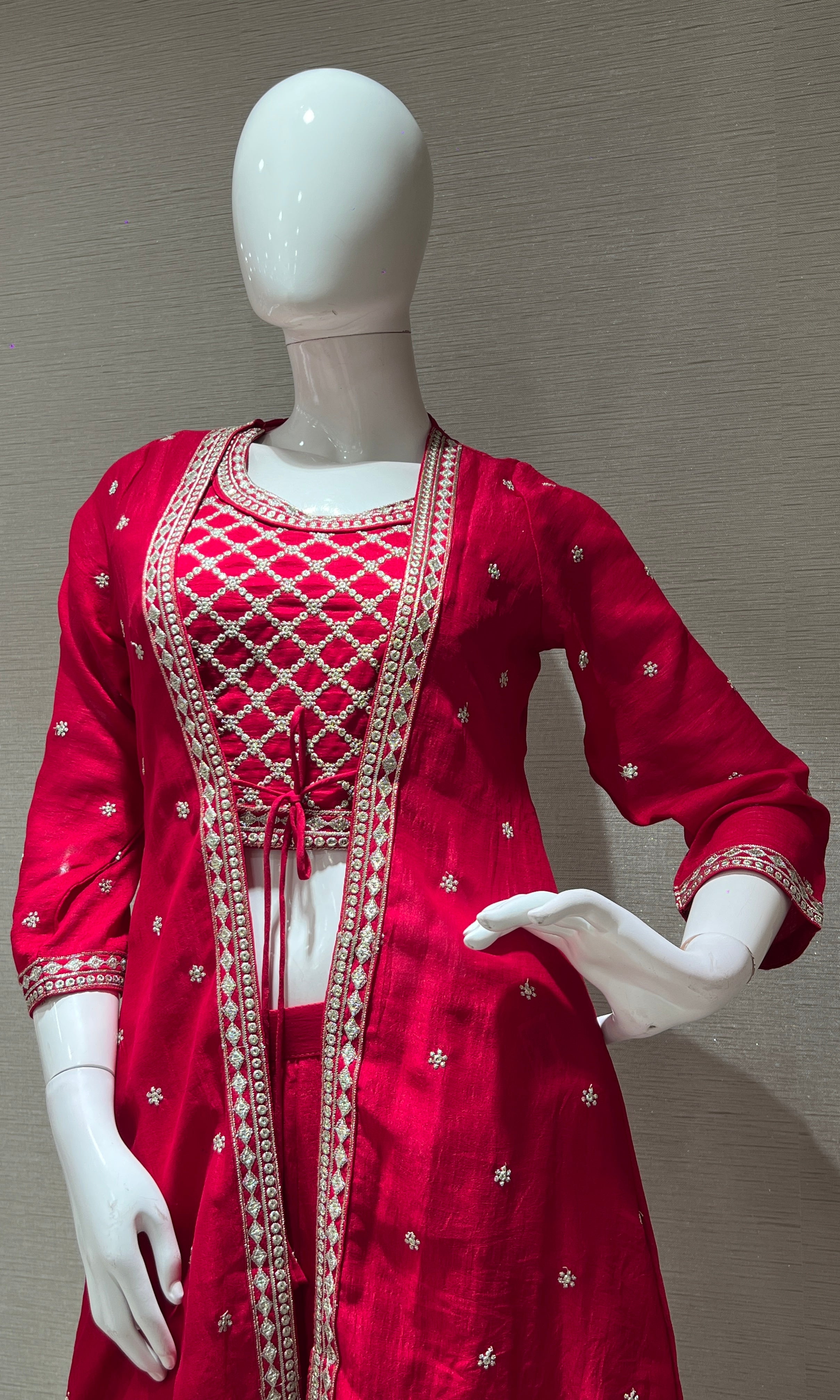 Pink EMBROIDERED JACKET STYLE PALAZZO