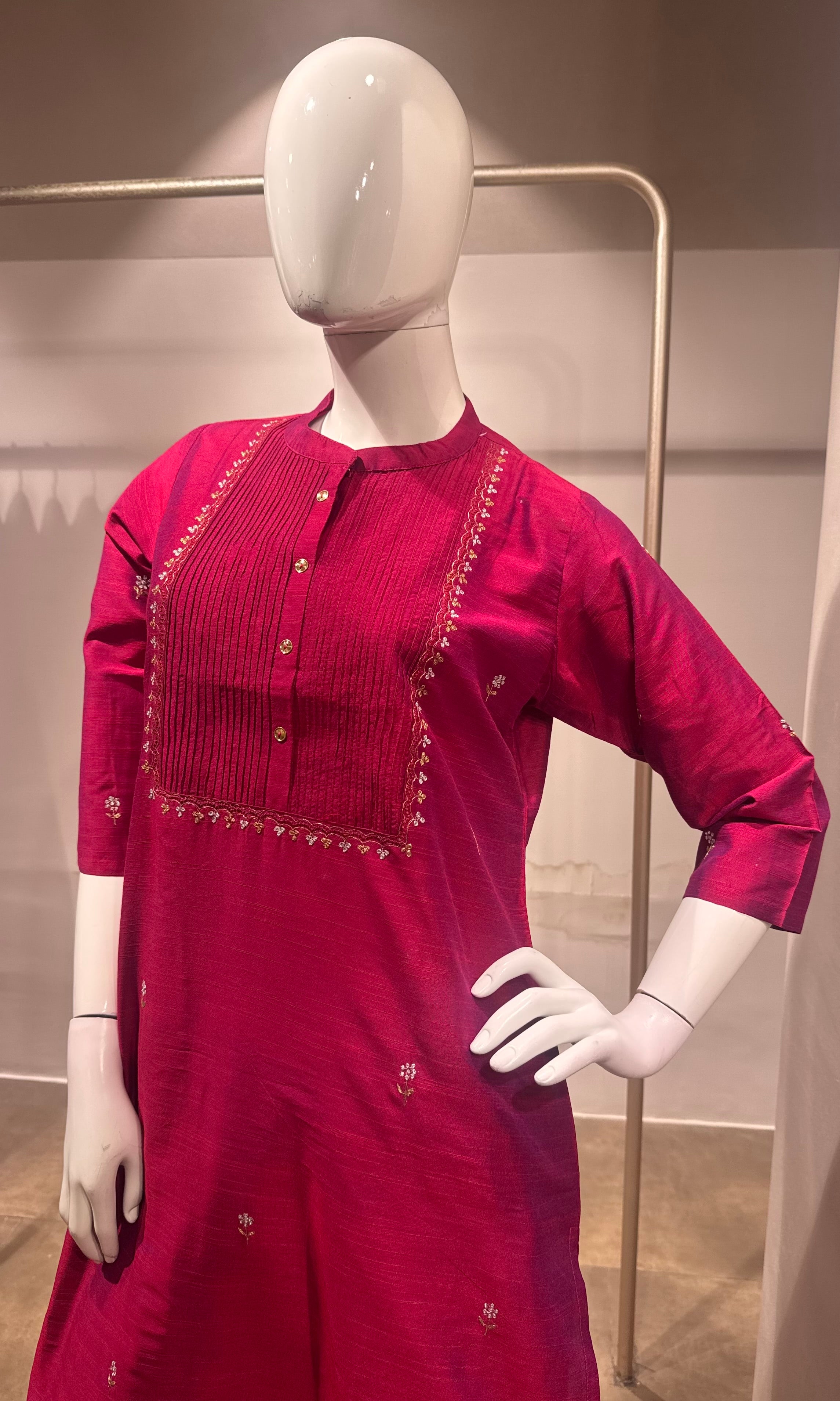 Pink Straight Kurta set with Banarasi Border Dupatta