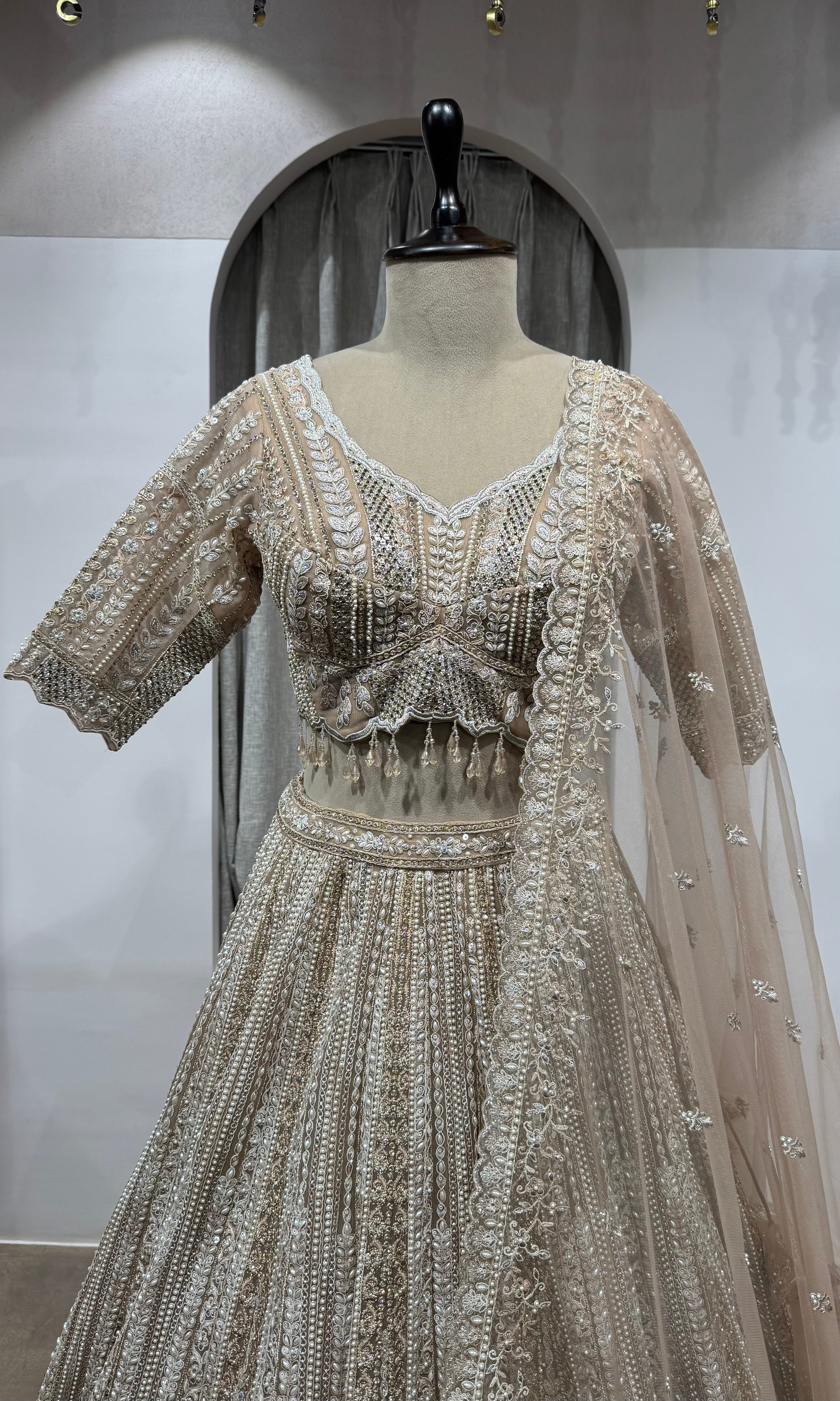 Biege Gold Heavy Embroidered Designer Lehenga Set