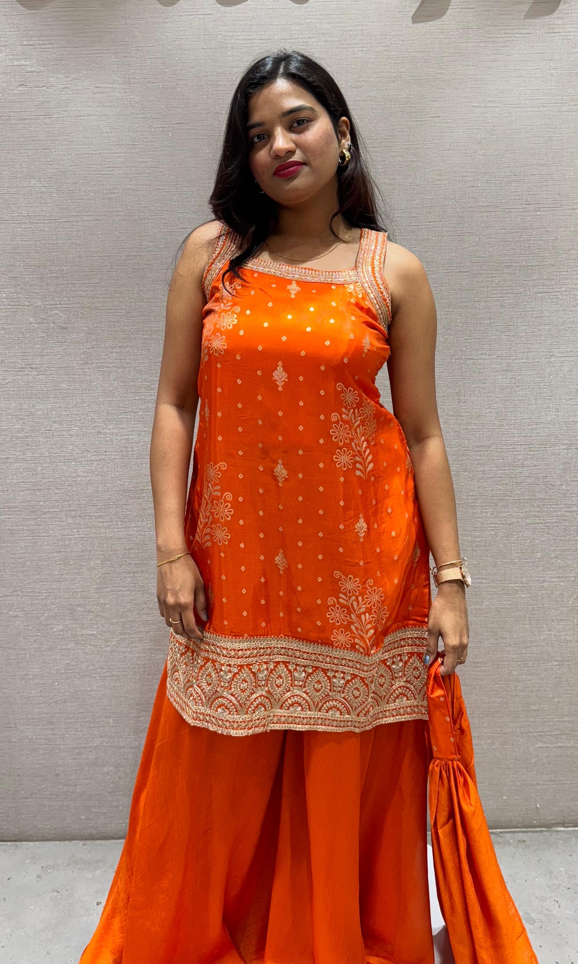 Orange GOLD EMBROIDERED SHARARA SET