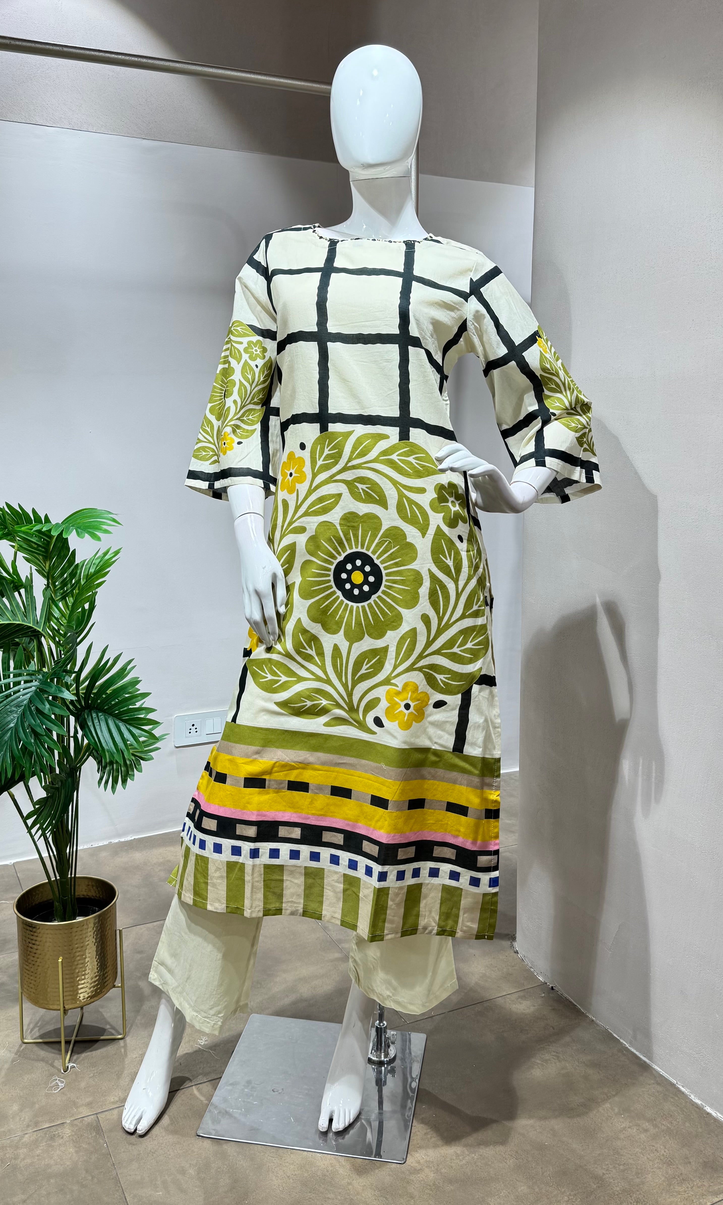 Green digital pattern kurti with pants