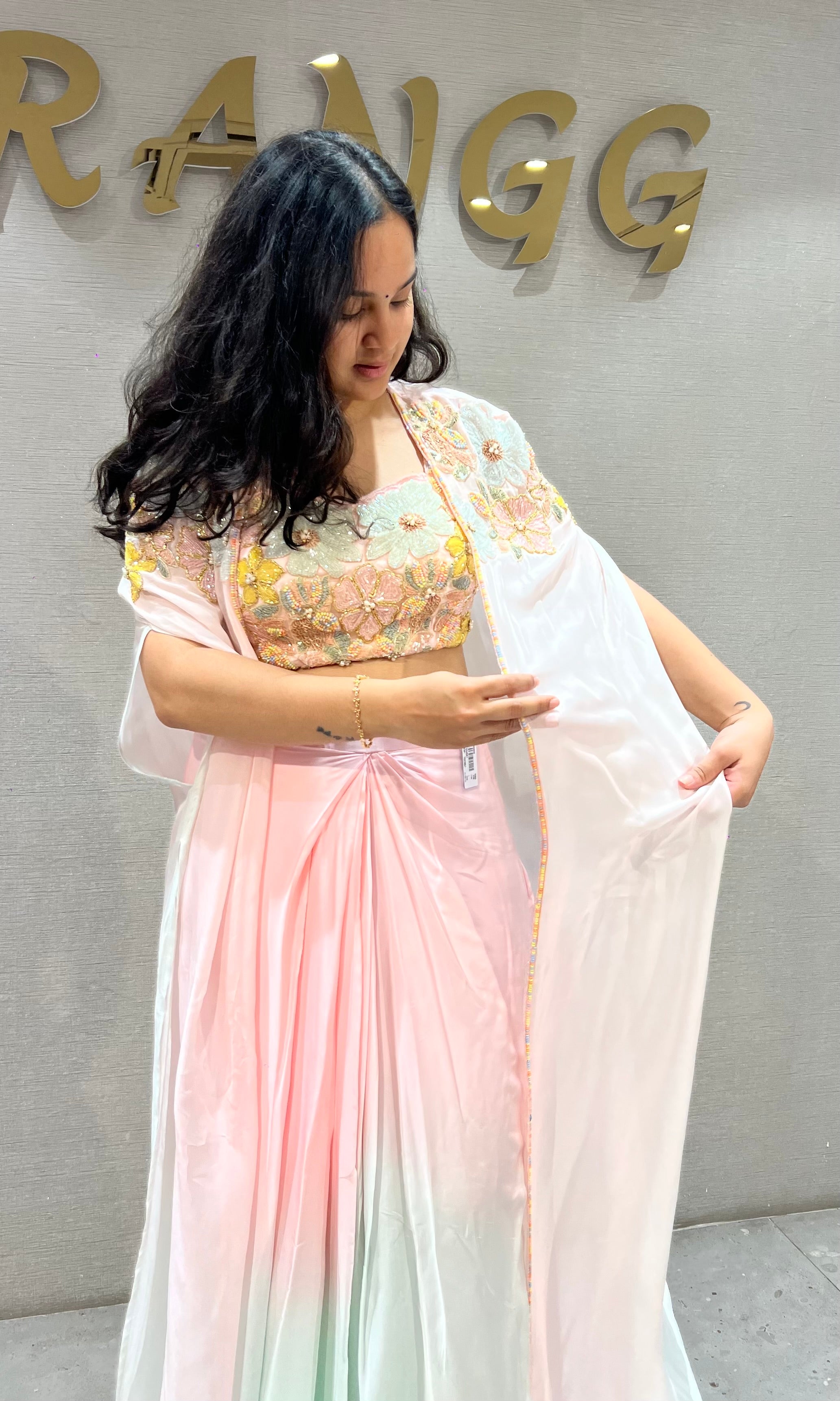 Baby Pink and Mint Floral Ombre Dhoti Skirt