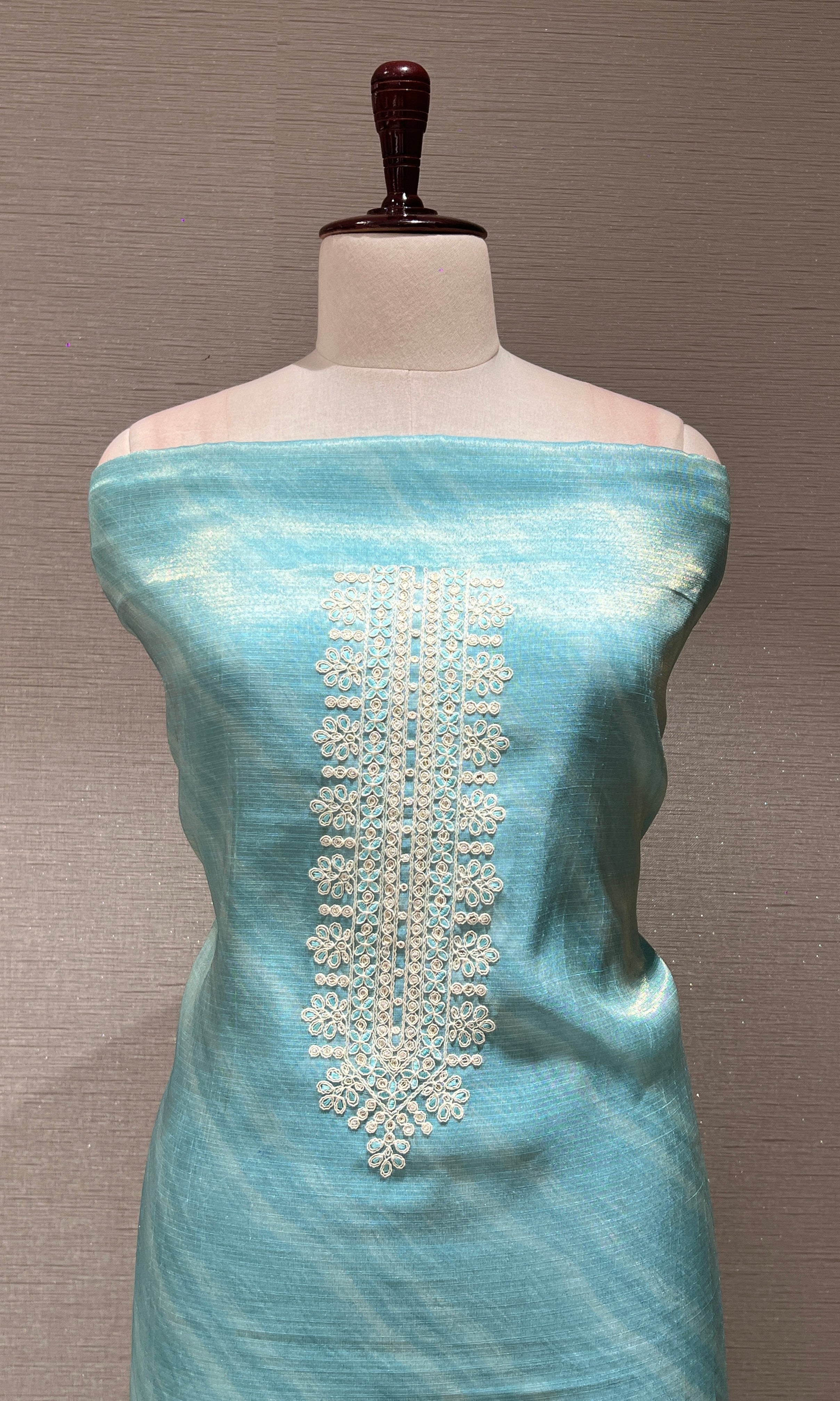 Light blue dress material WITH FLORAL DUPATTA