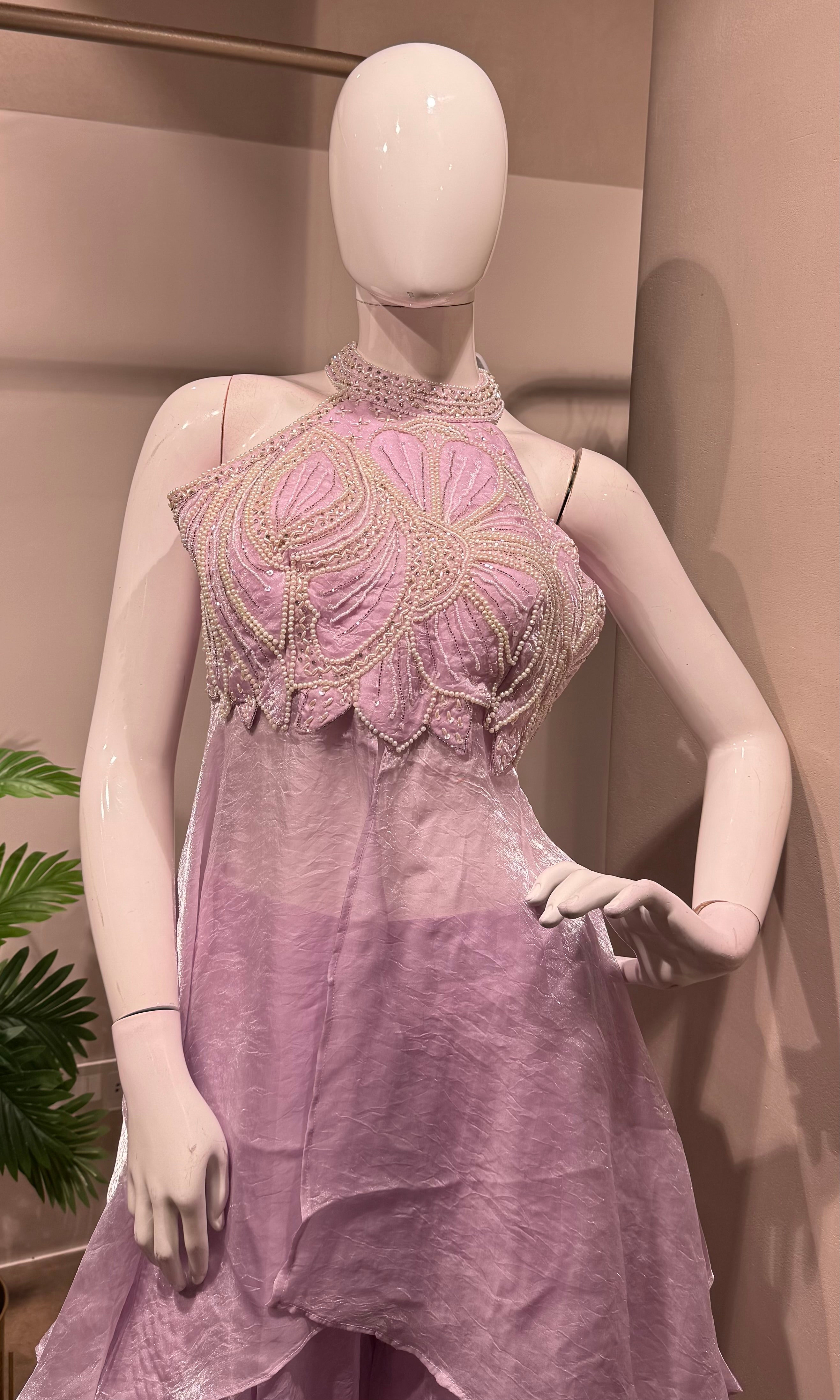 Lavender Hand-Embroidered PALAZZO Suit with Dupatta