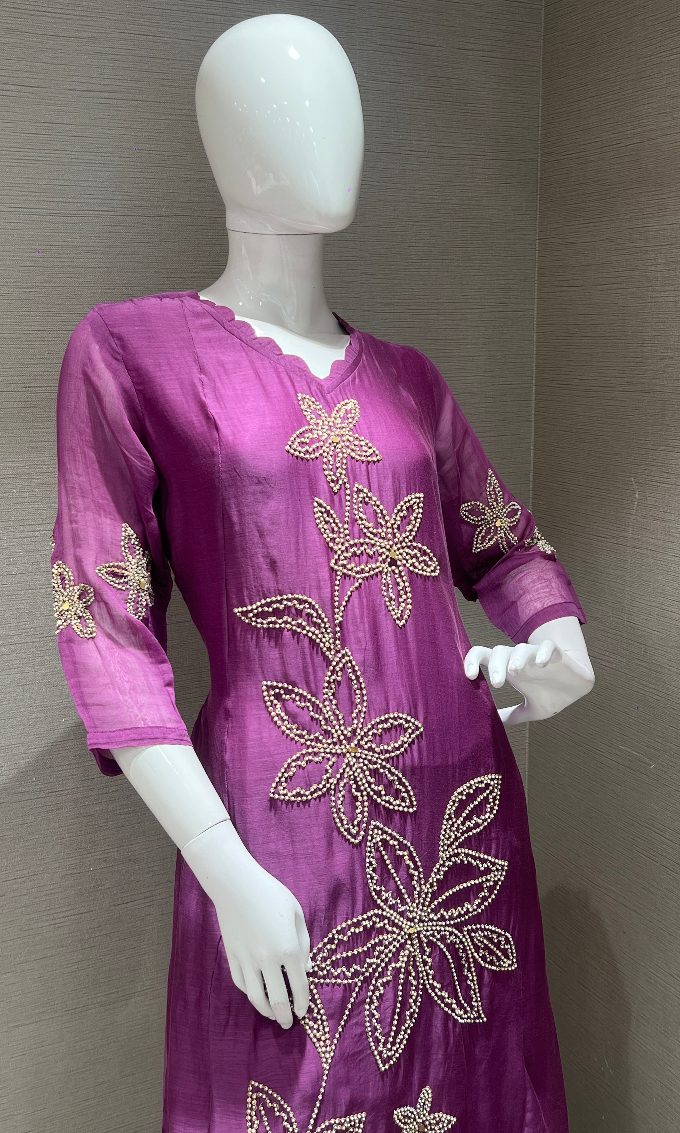 Purple Floral Embroidered kurta set