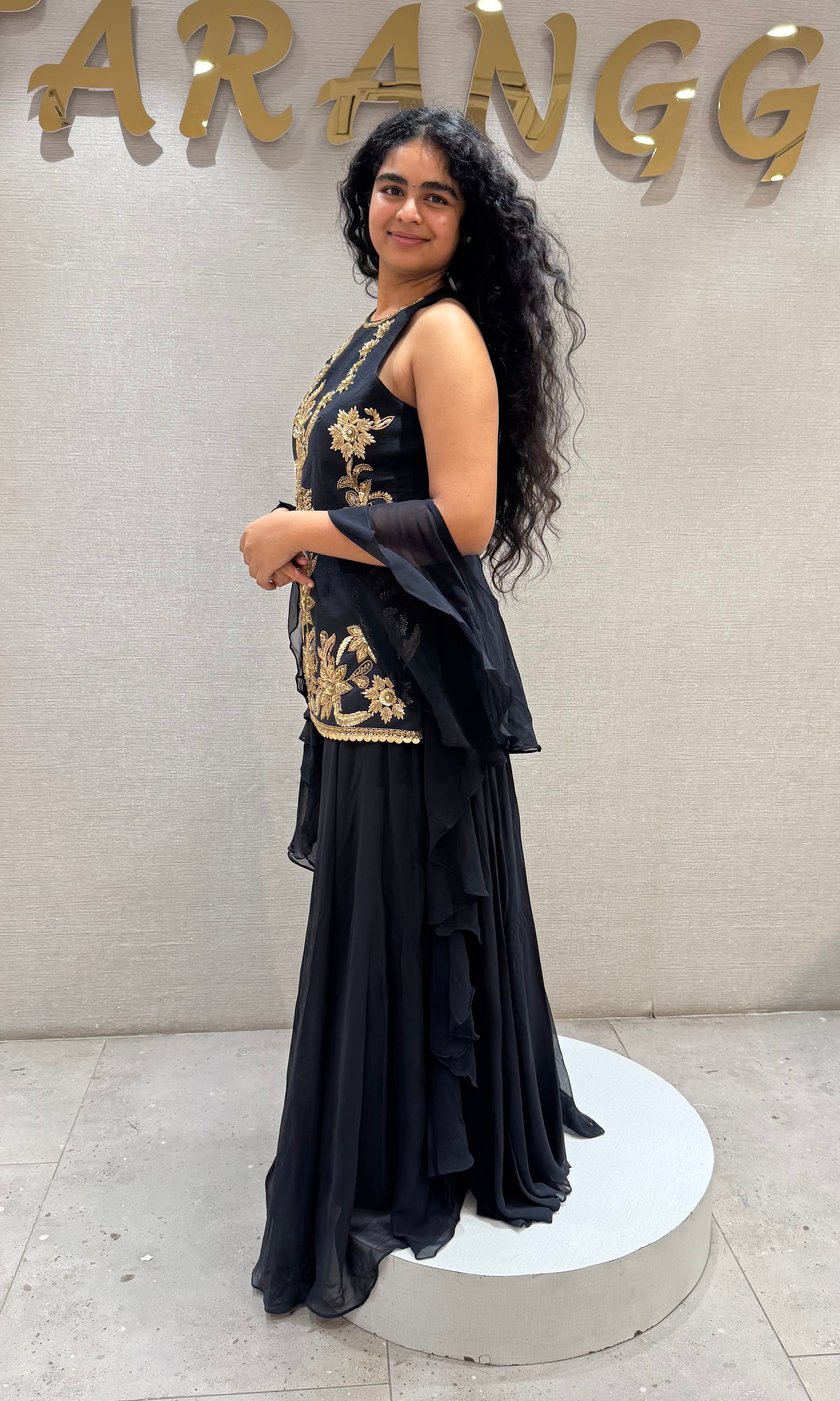 Royal Black floral printed Sharara set