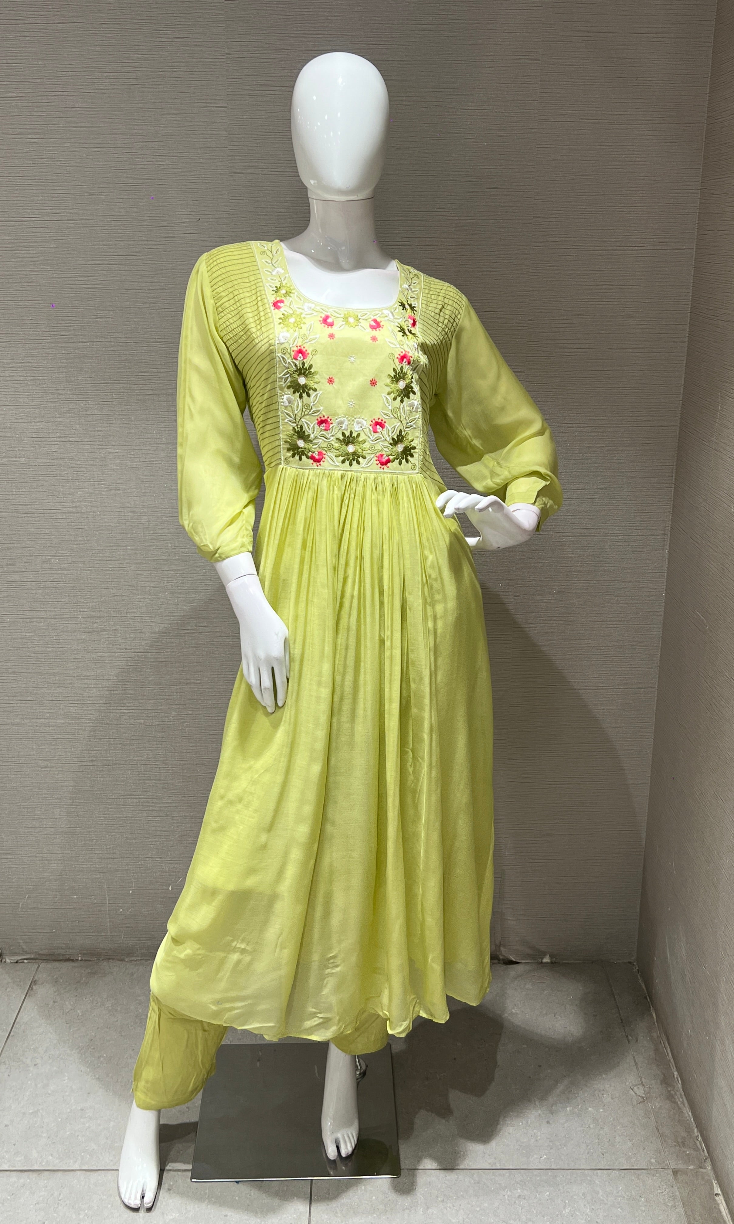 Pista green FLORAL EMBROIDERED kurta set
