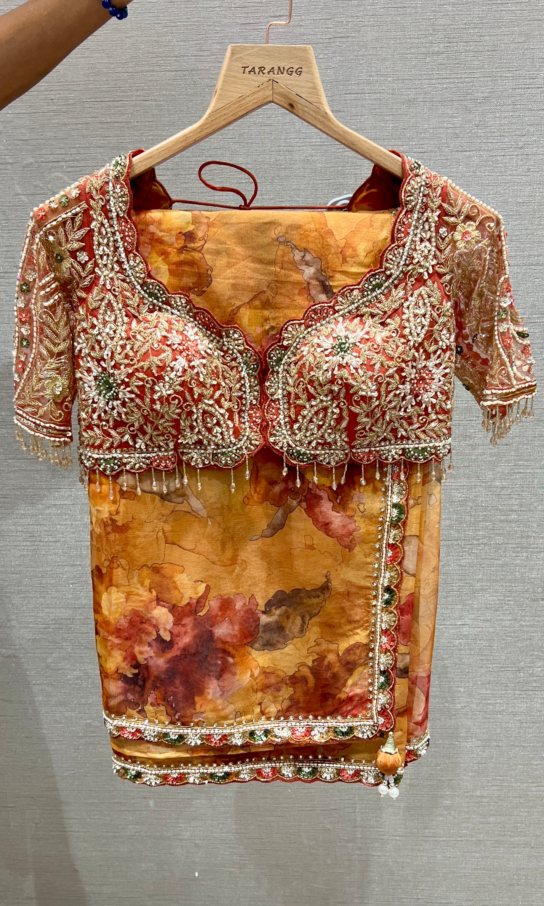 Rust saree with ready blouse