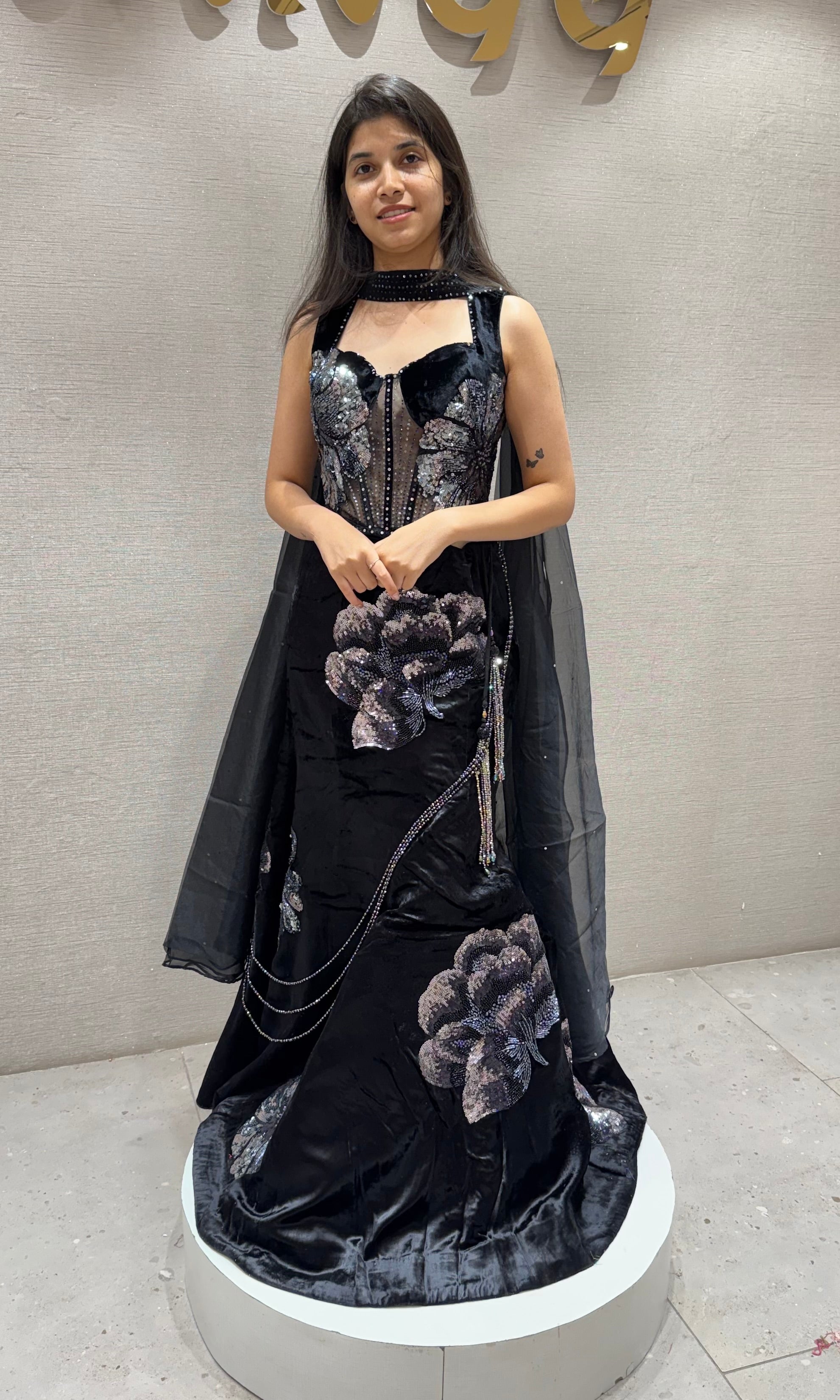 Black Floral Embroidered Lehenga