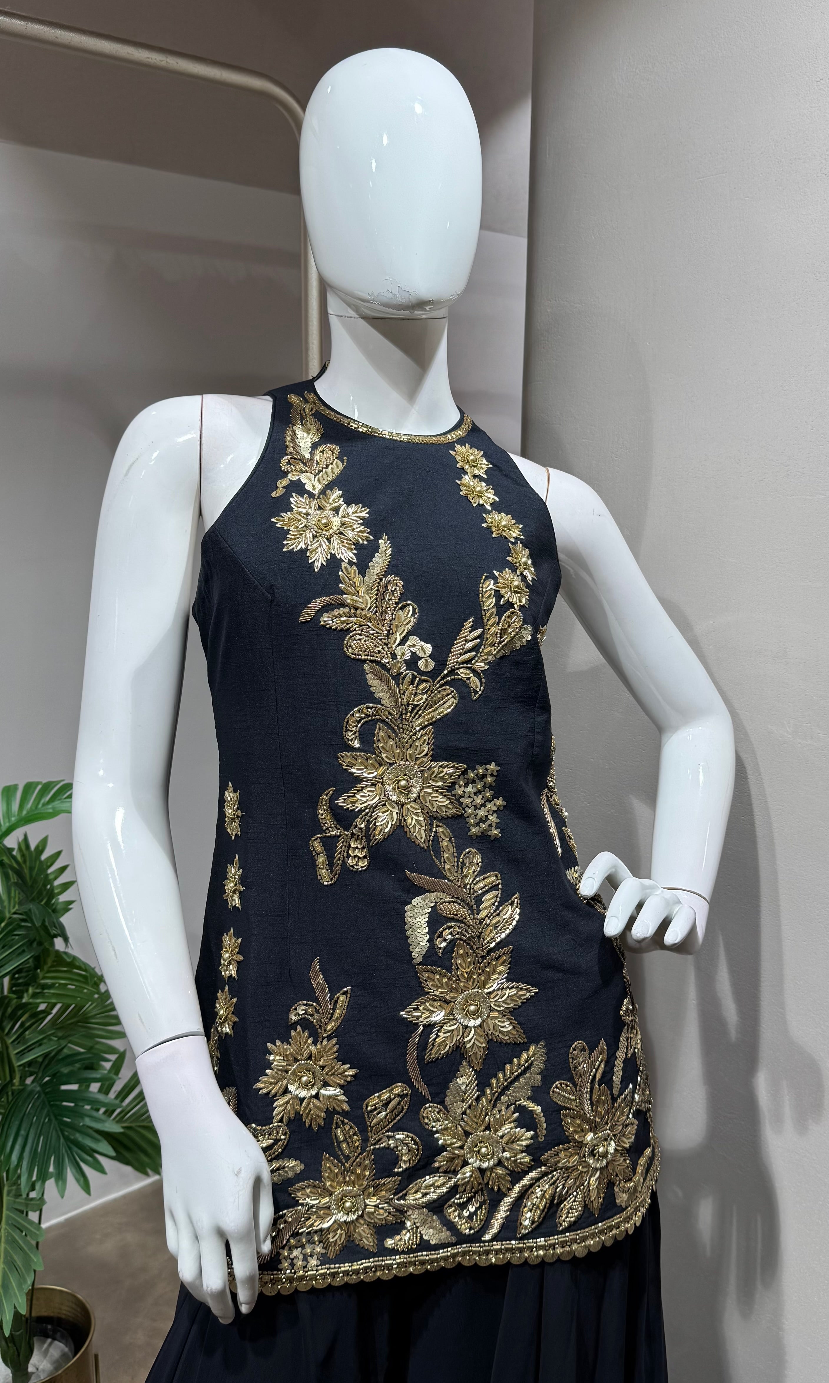 Royal Black floral printed Sharara set