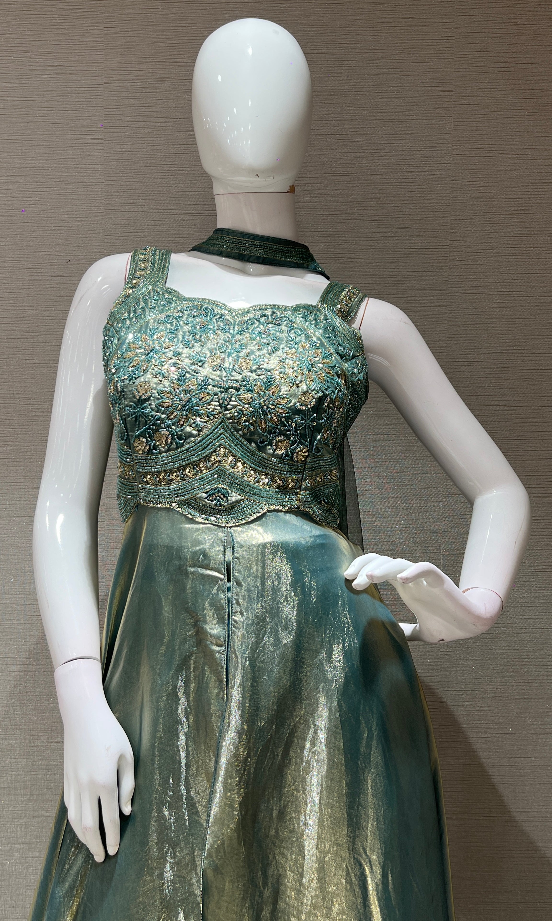 SEA GREEN EMBROIDERED ANARKALI LONG DRESS