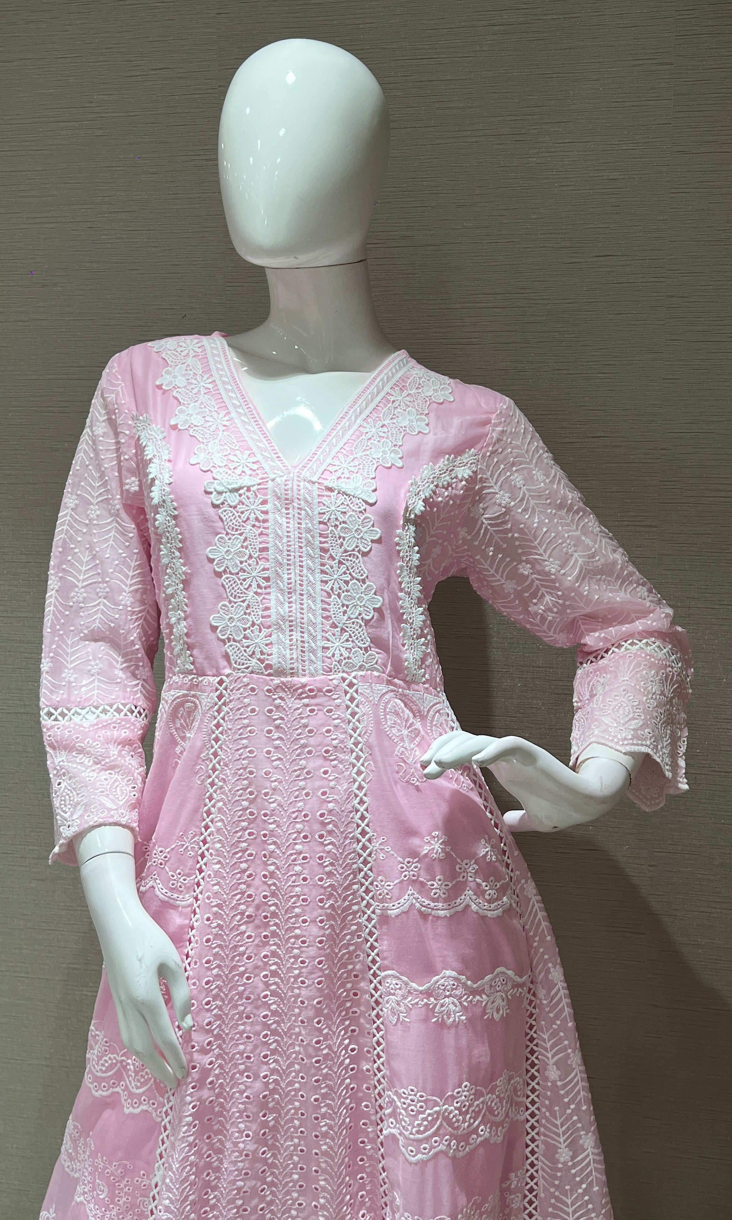 baby pink Chikankari Anarkali kurta set