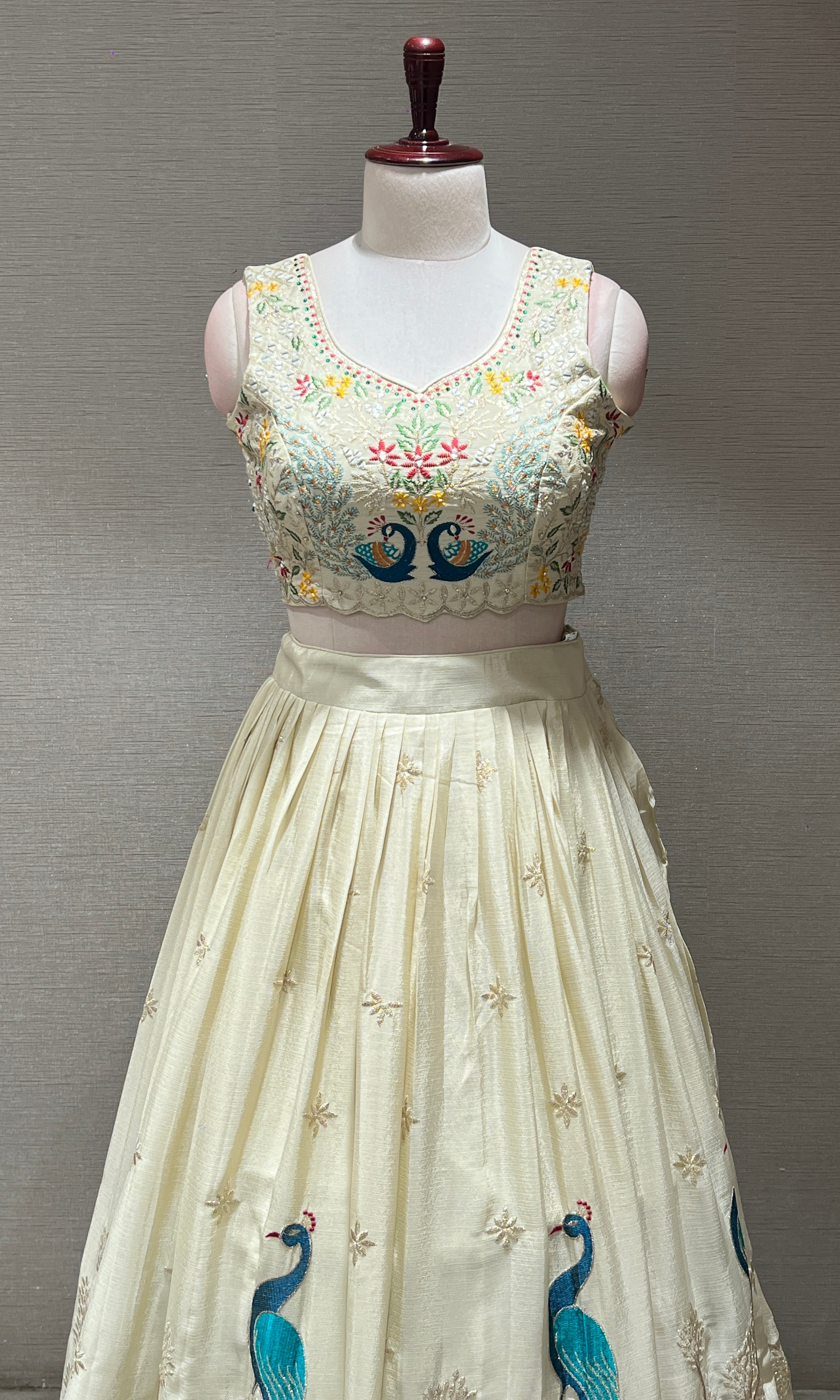 Cream Lehenga WITH PEACOCK DESIGN