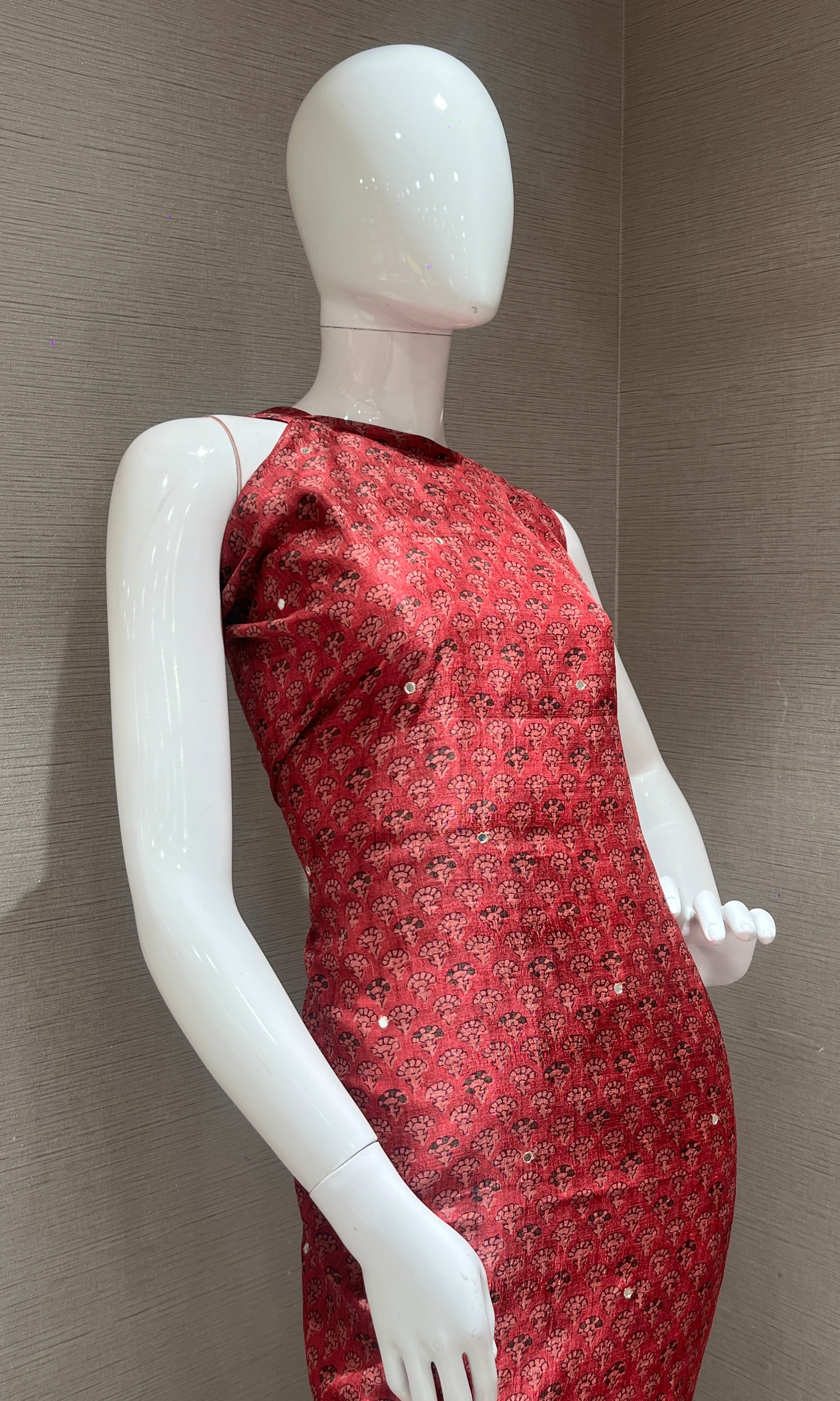 Wine Block Print Dress Material