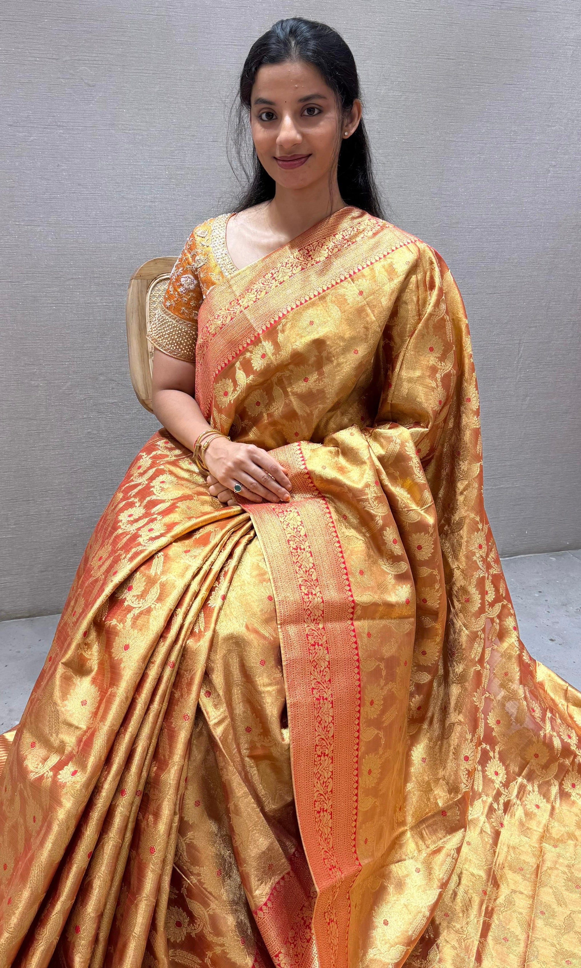 Red saree with ready blouse