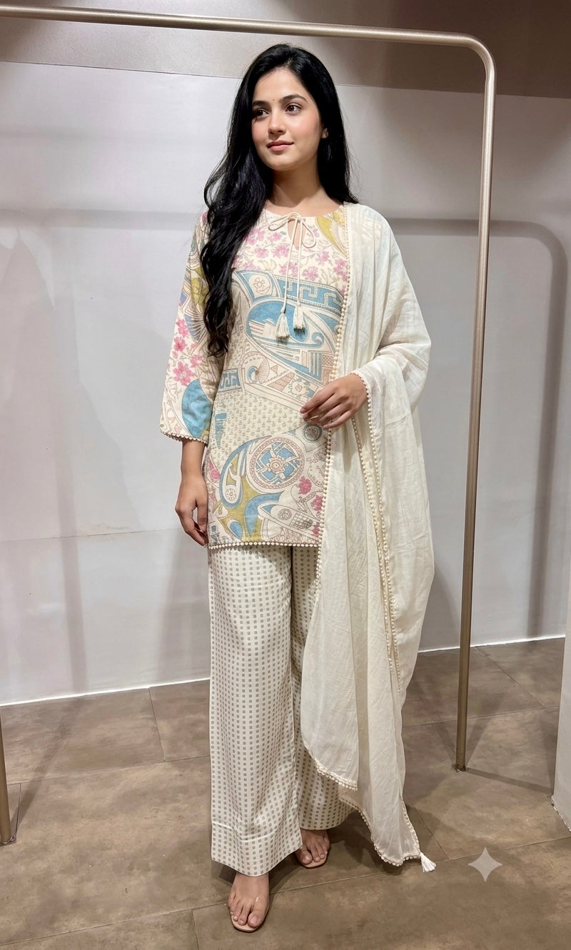 Blue Pastel Floral Printed Farsi salwar
