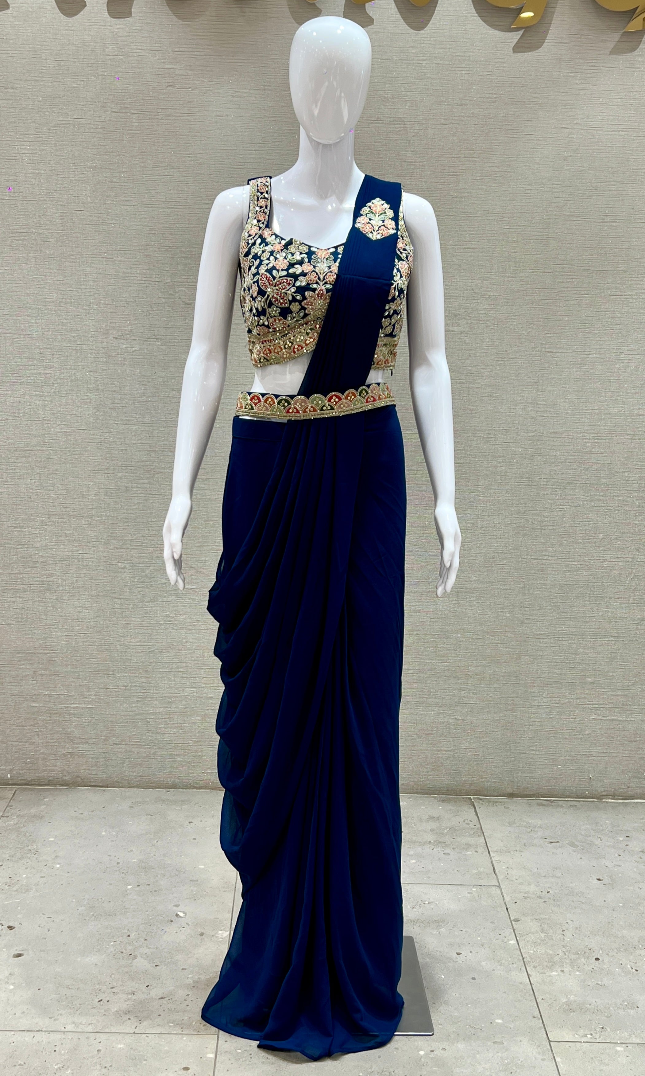 Blue one minute saree