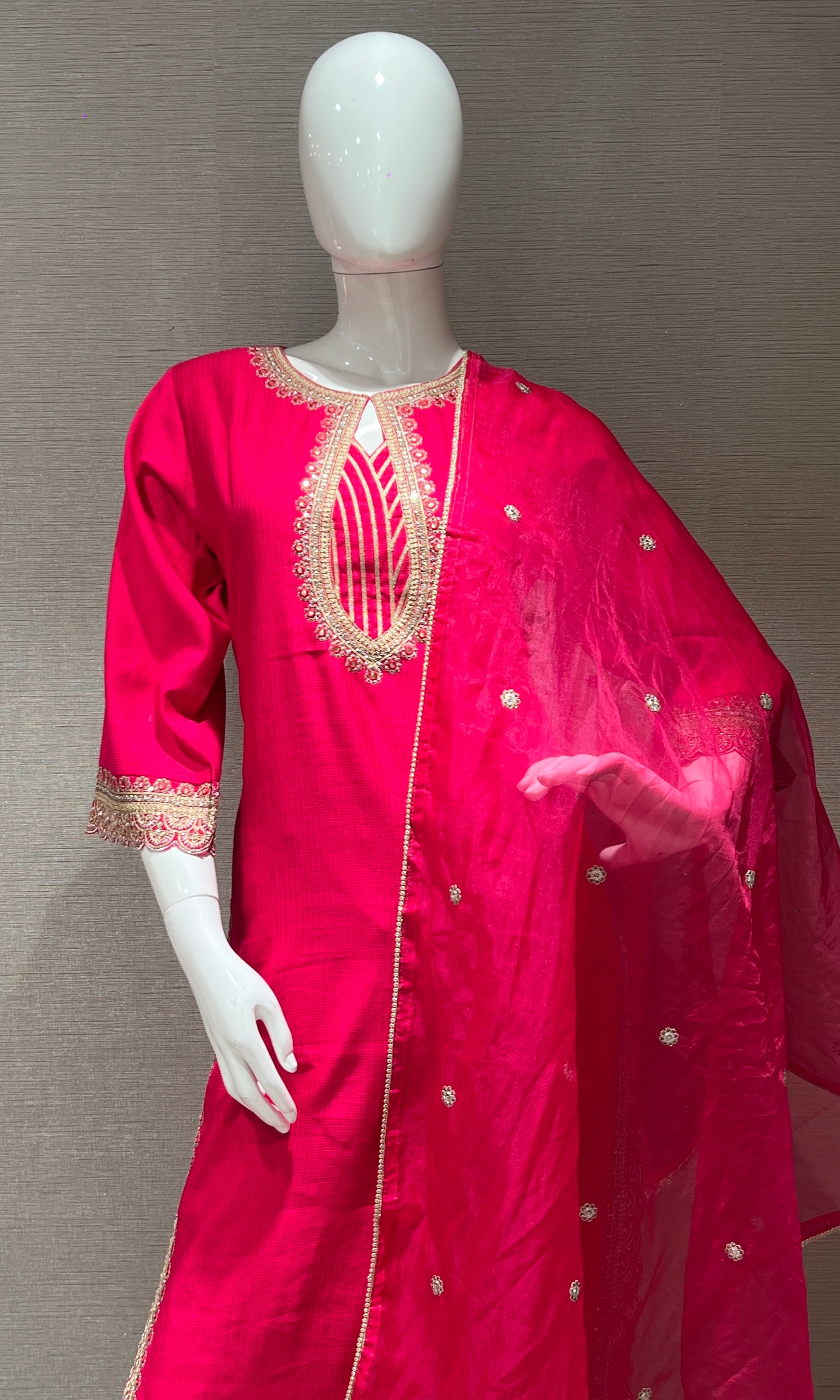 Rani pink gold embroidery kurta set