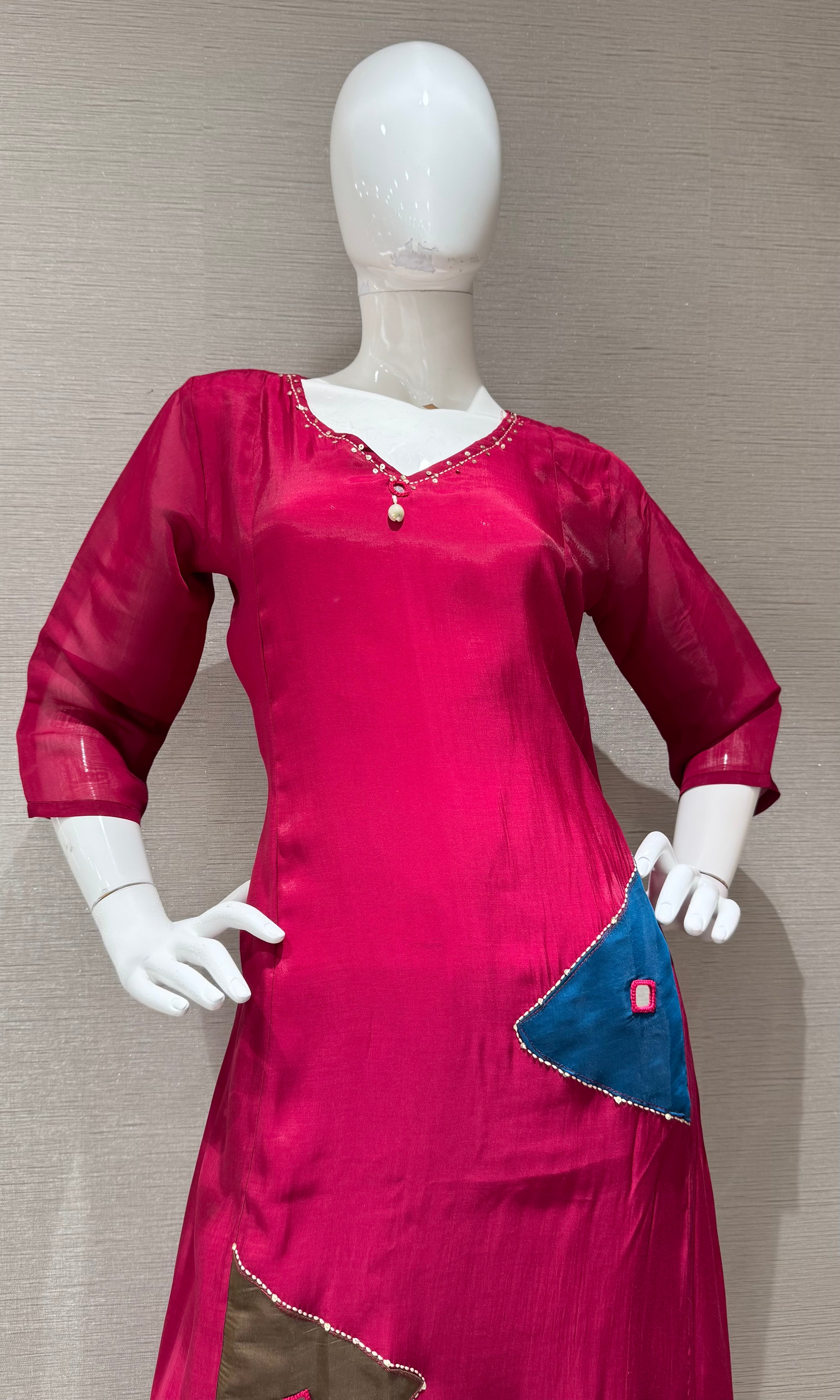 Maroon Straight Patch Kurta Set with Dupatta