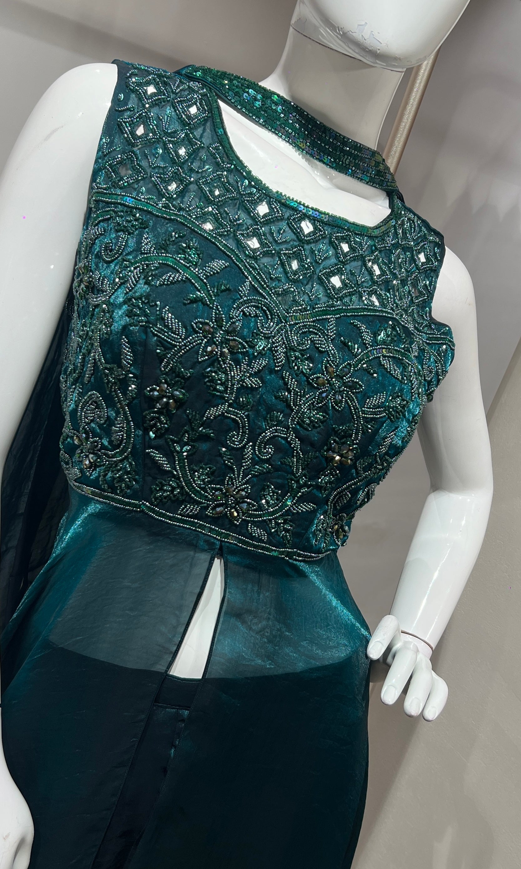 Green front slit layered palazzo set