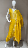 Yellow Banarasi silk Kurta set with Golden Border dupatta