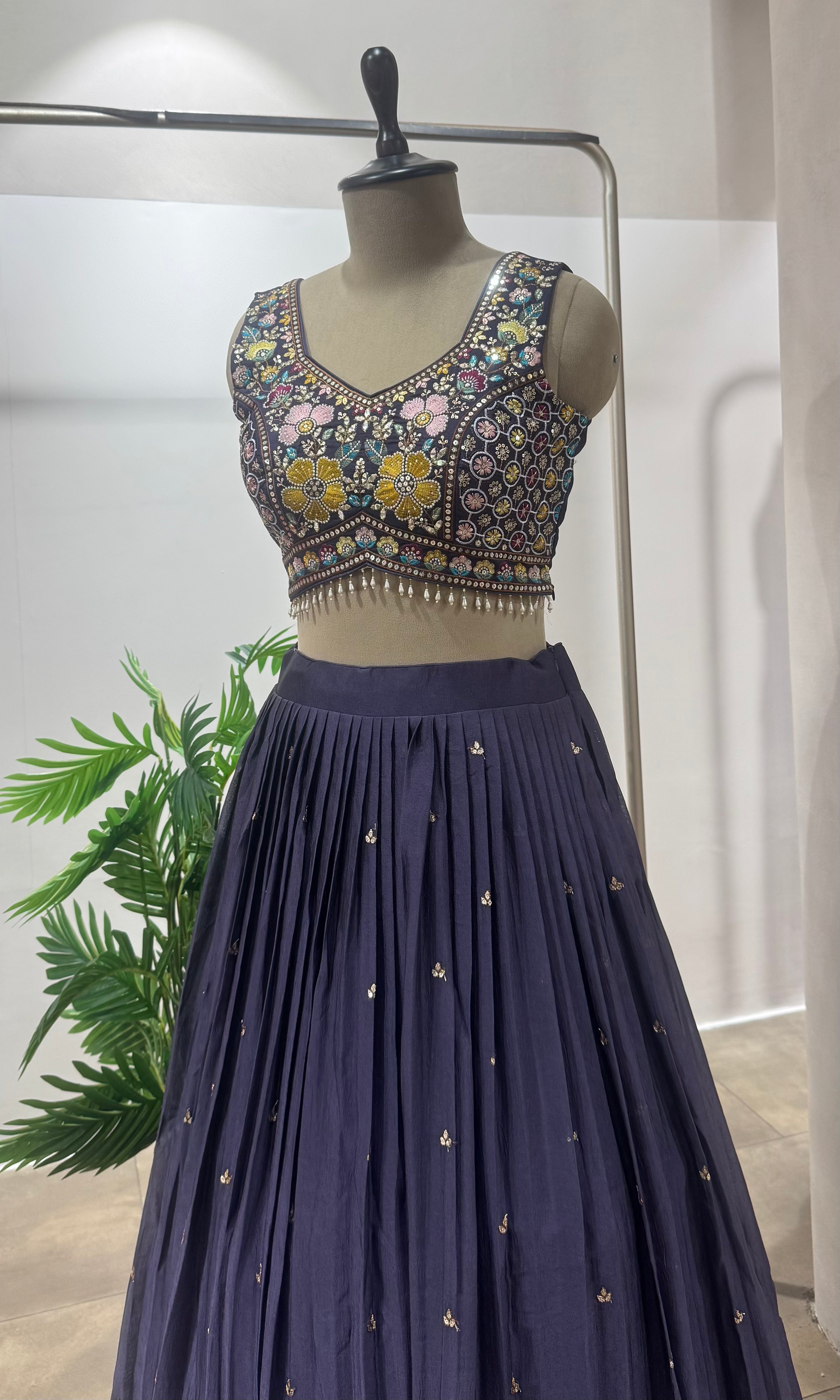 PURPLE Floral Embroidered LEHENGA