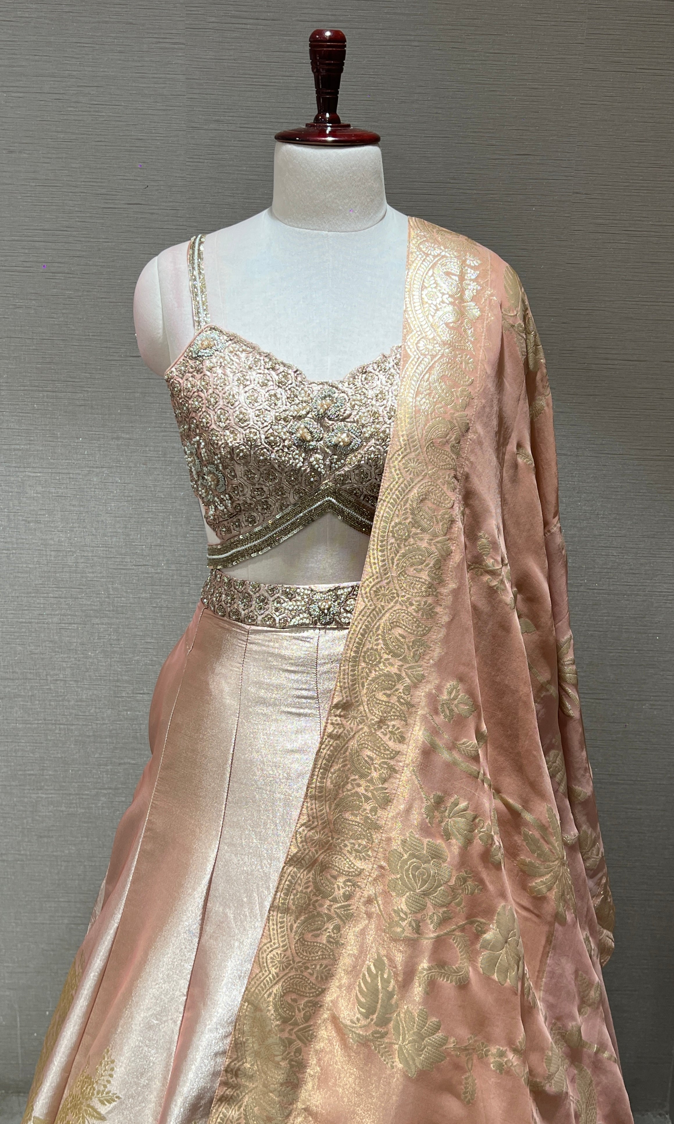 Peach Lehenga with mobile pocket