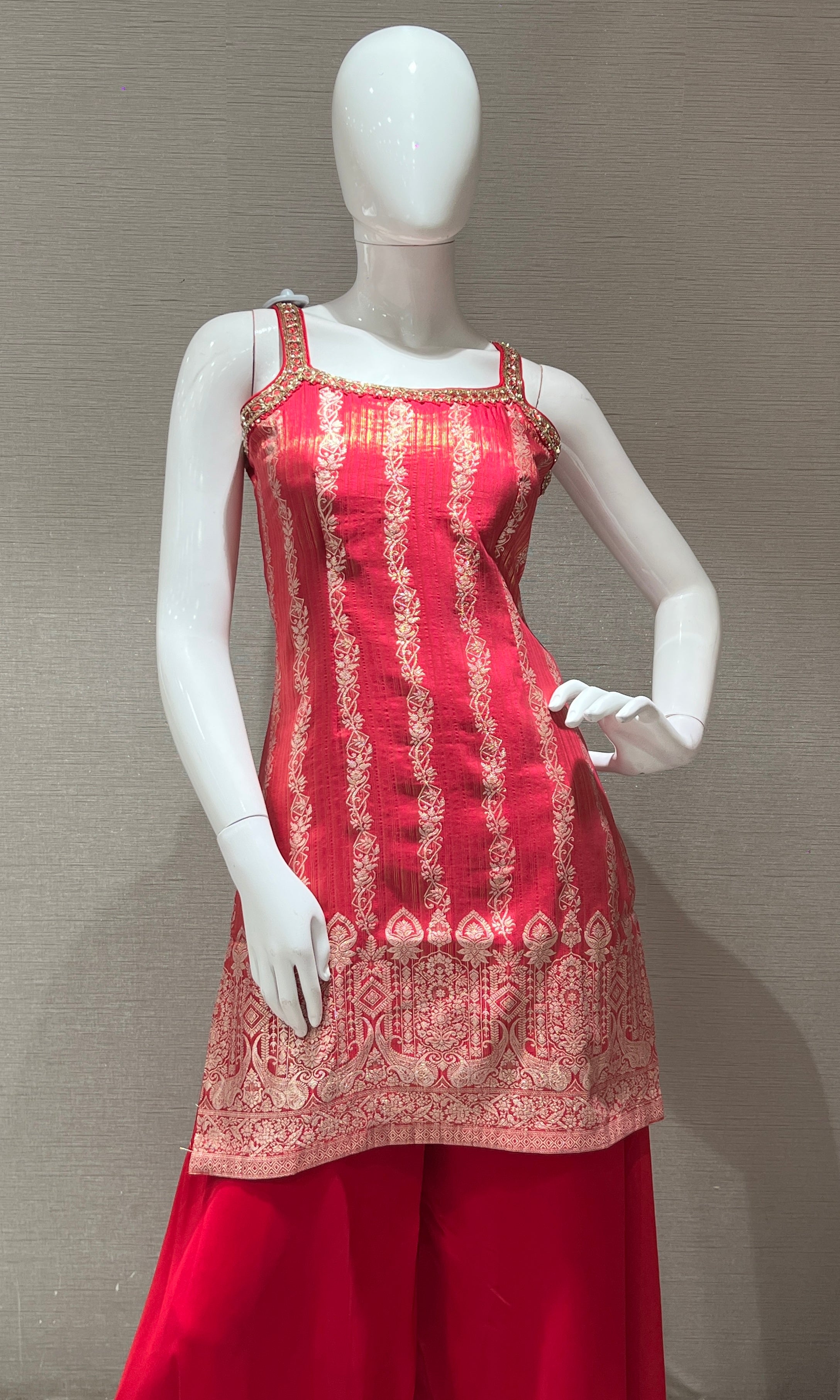 Rani pink with gold Embroidered Sharara Set