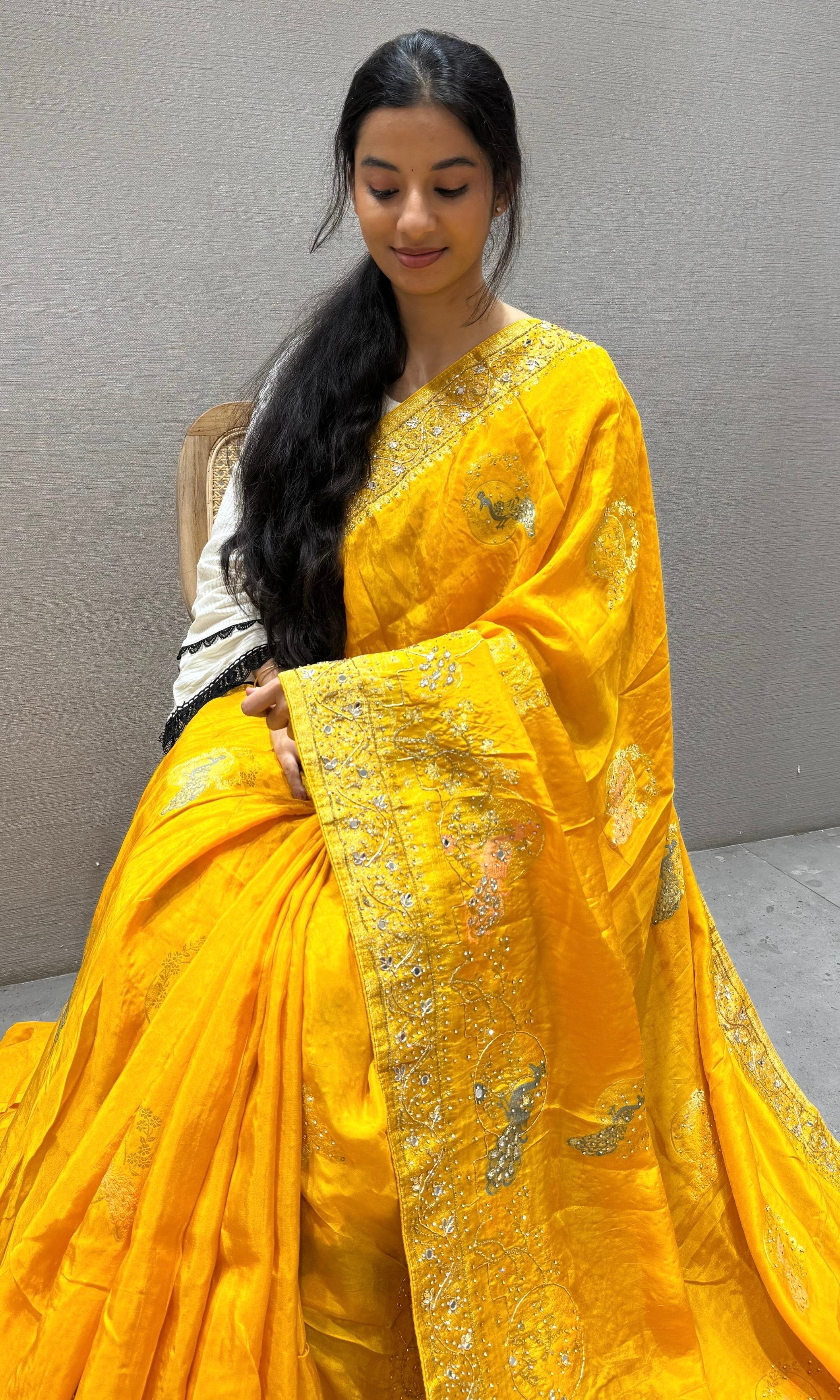 Gold Yellow Banarasi saree