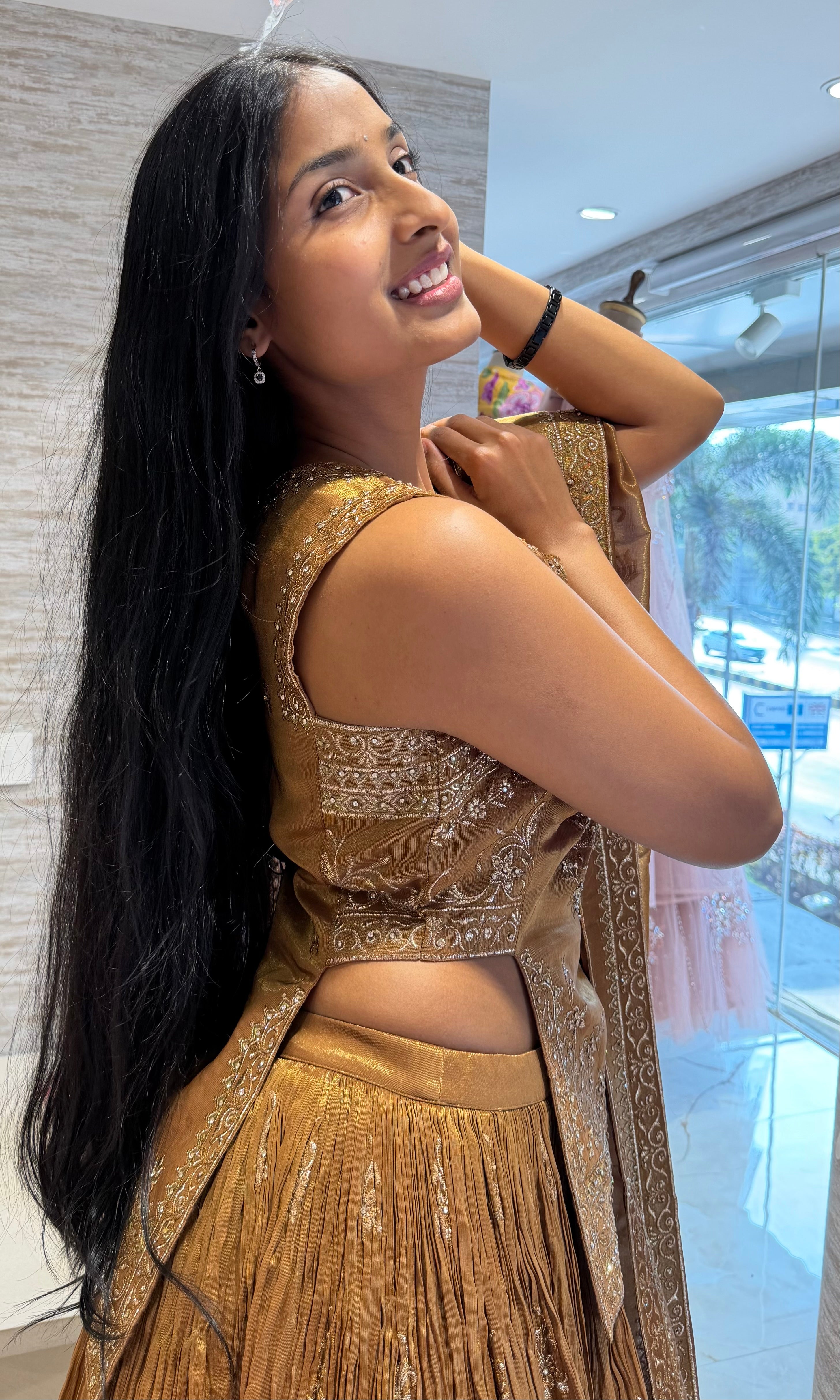 Brown Gold Heavy Embroidered Lehenga Set