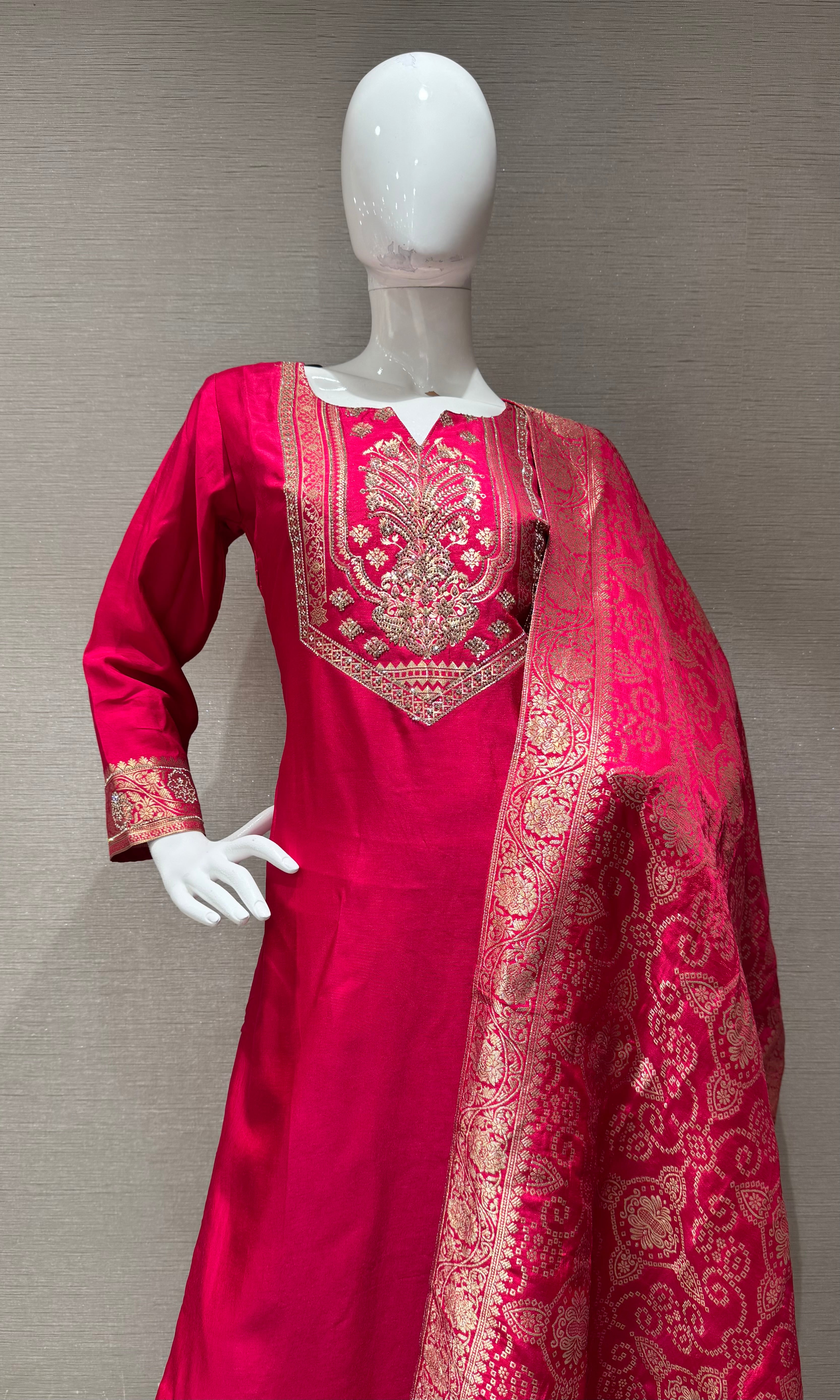 Pink Silk Blend Ethnic Kurta set