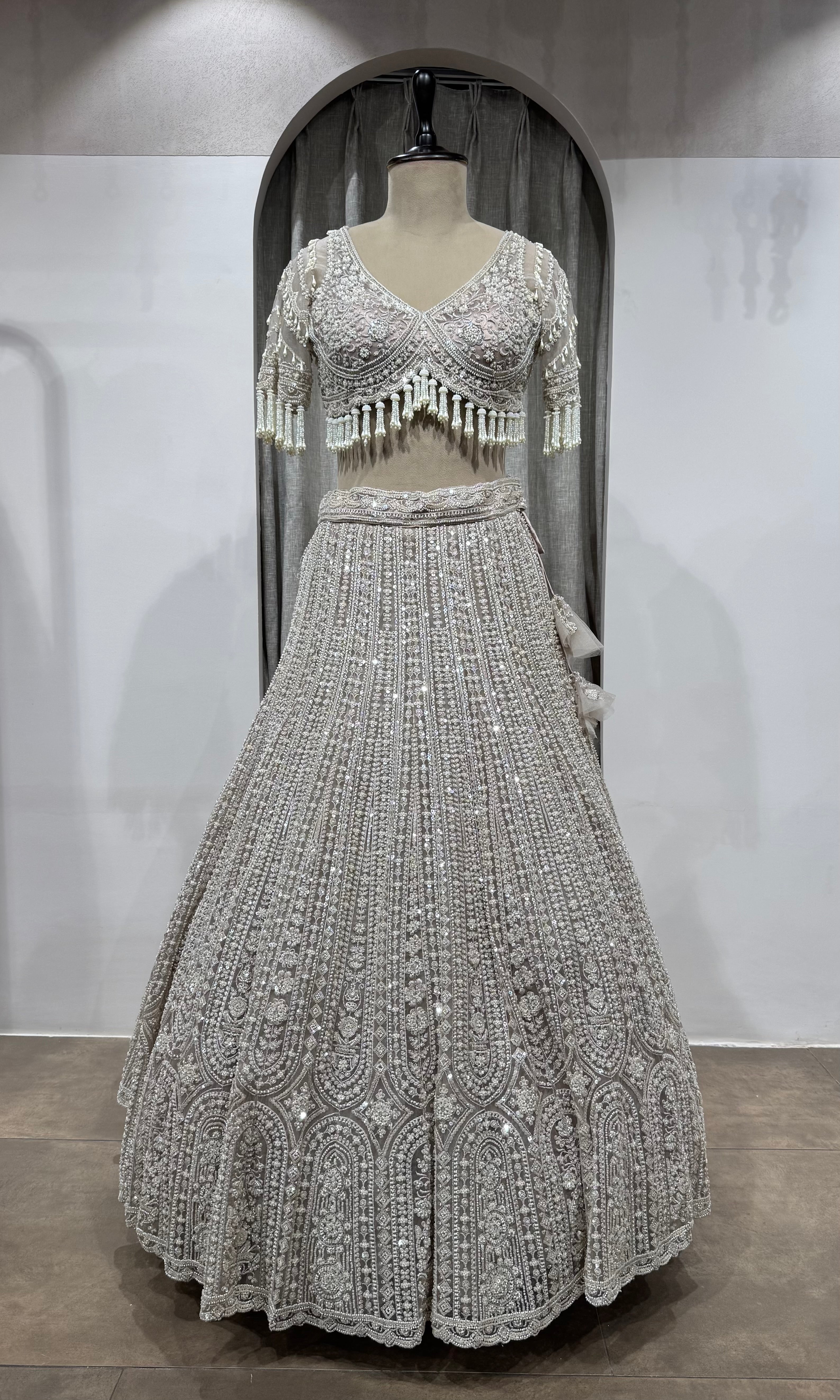 Grey Silver heavy designer bridal lehenga