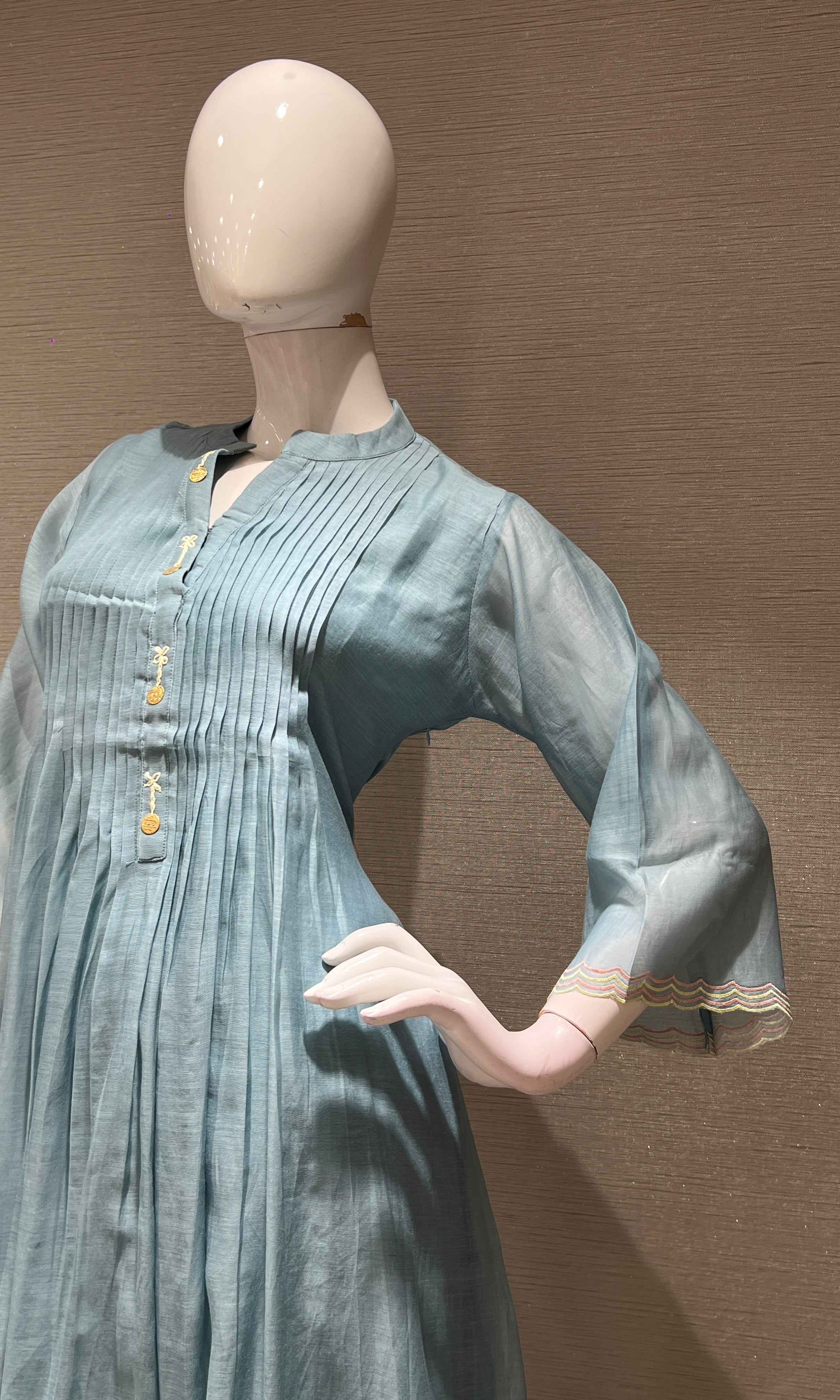 LIGHT blue FLORAL MUL CHANDERI KURTA SET