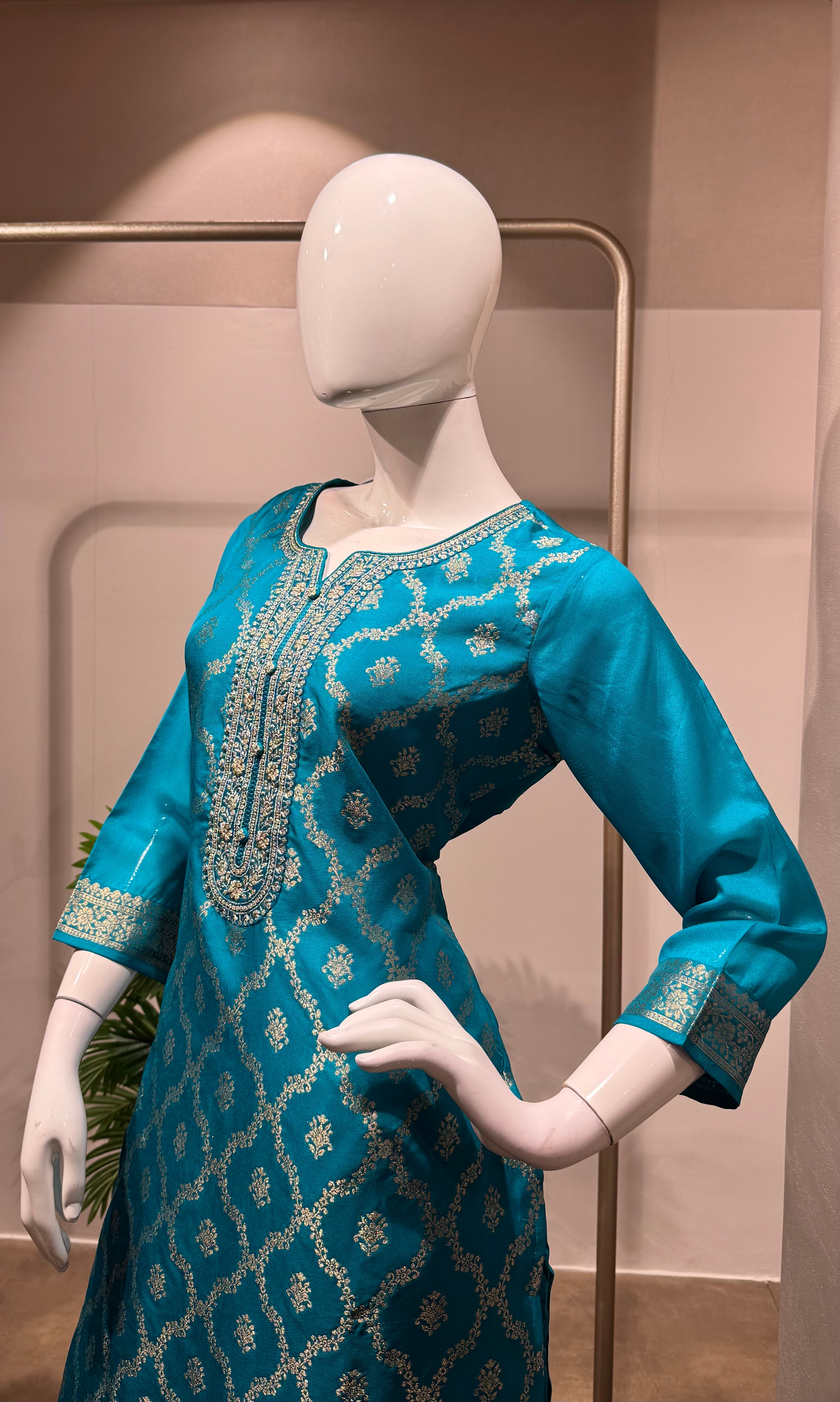 Rama blue Banarasi silk kurta set with DUPATTA