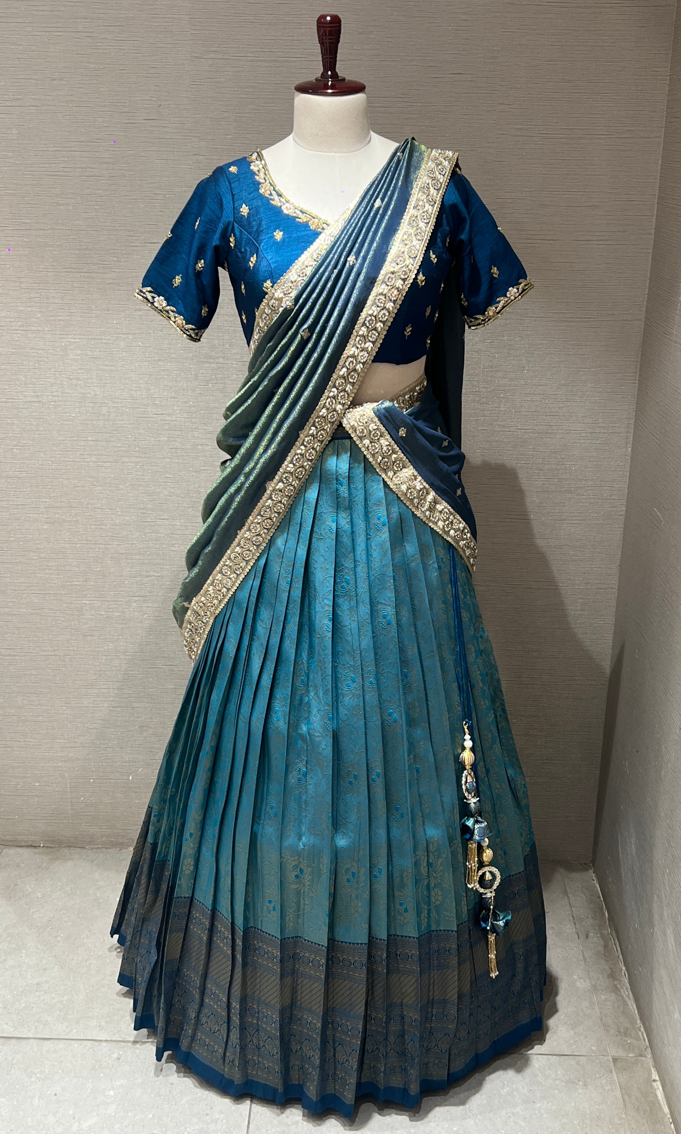 Light blue pattu Lehenga