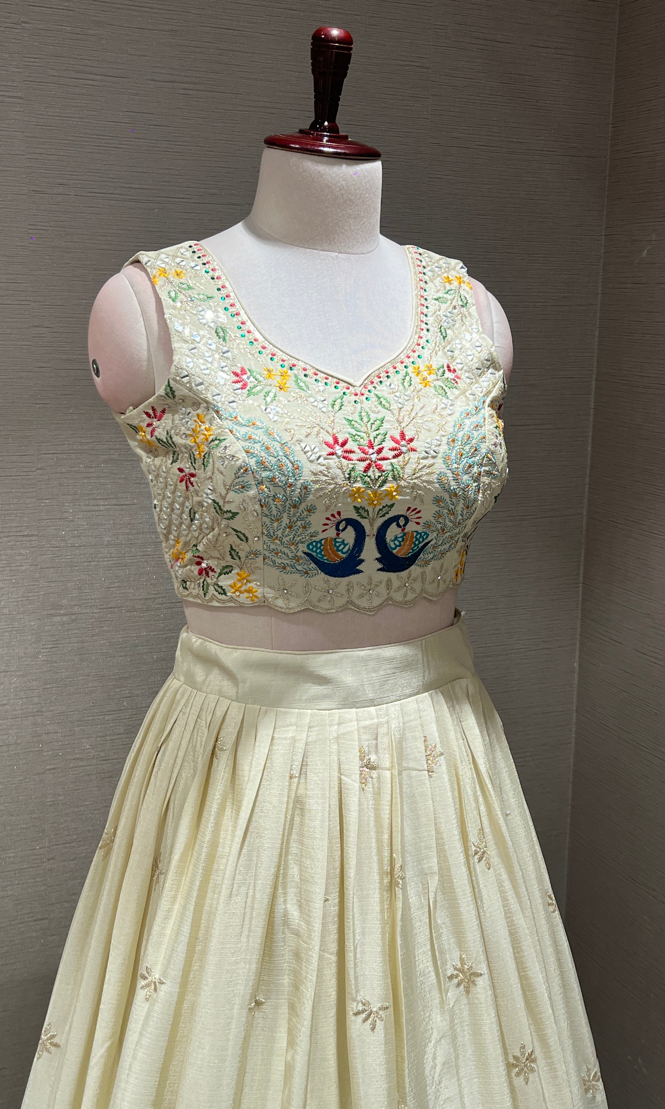 Cream Lehenga WITH PEACOCK DESIGN