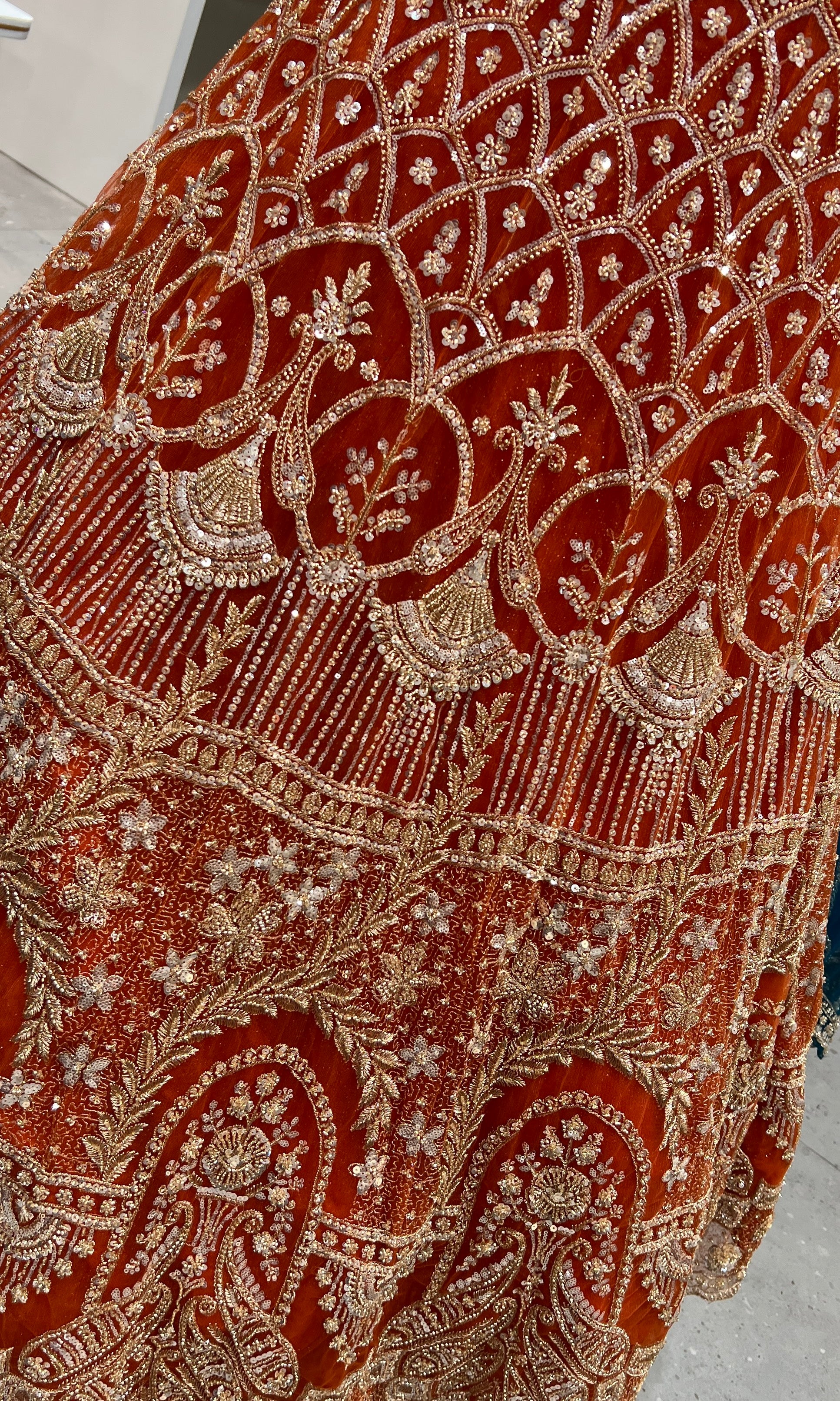 Orange GOLDEN EMBROIDERY Lehenga