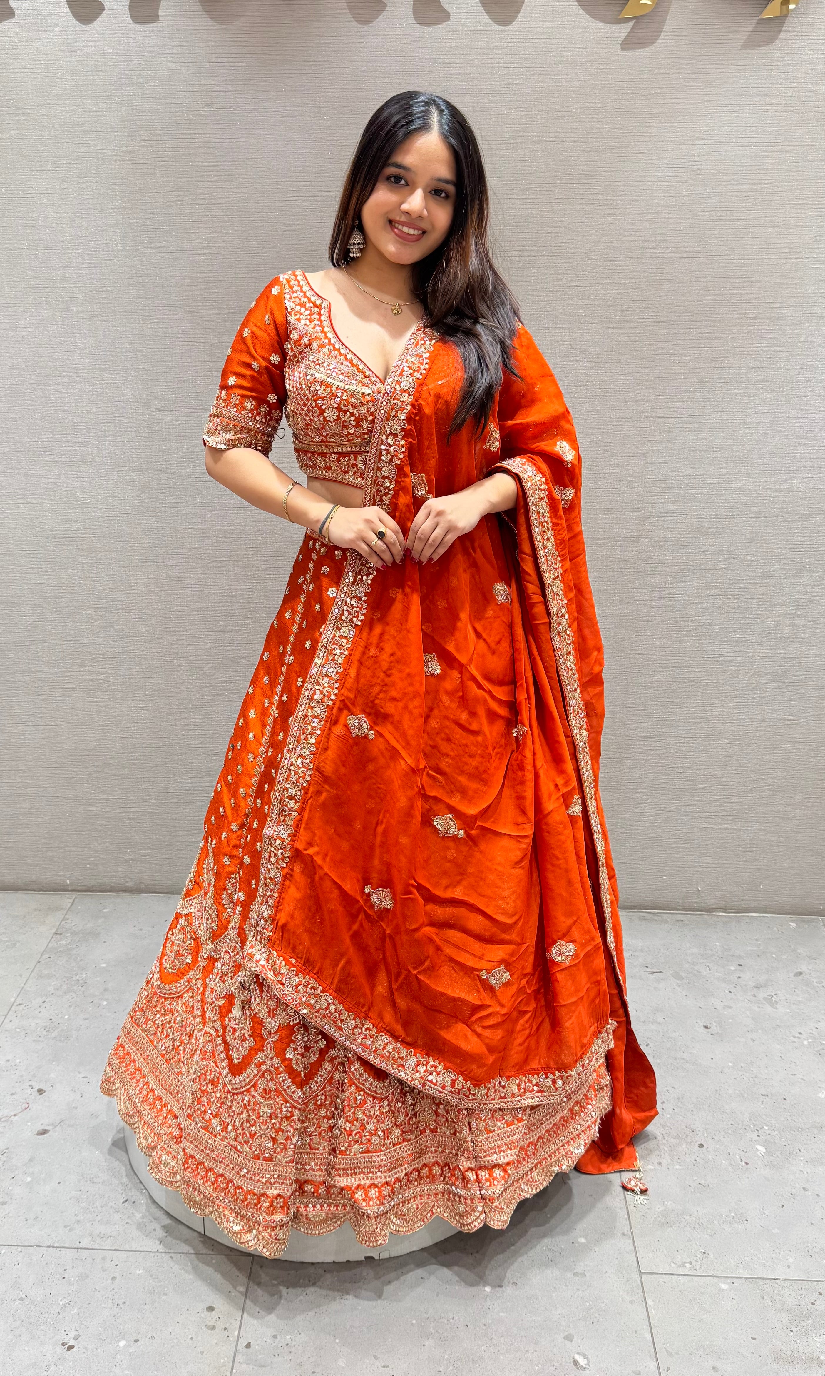 Rust orange GOLDEN EMBROIDERED Lehenga