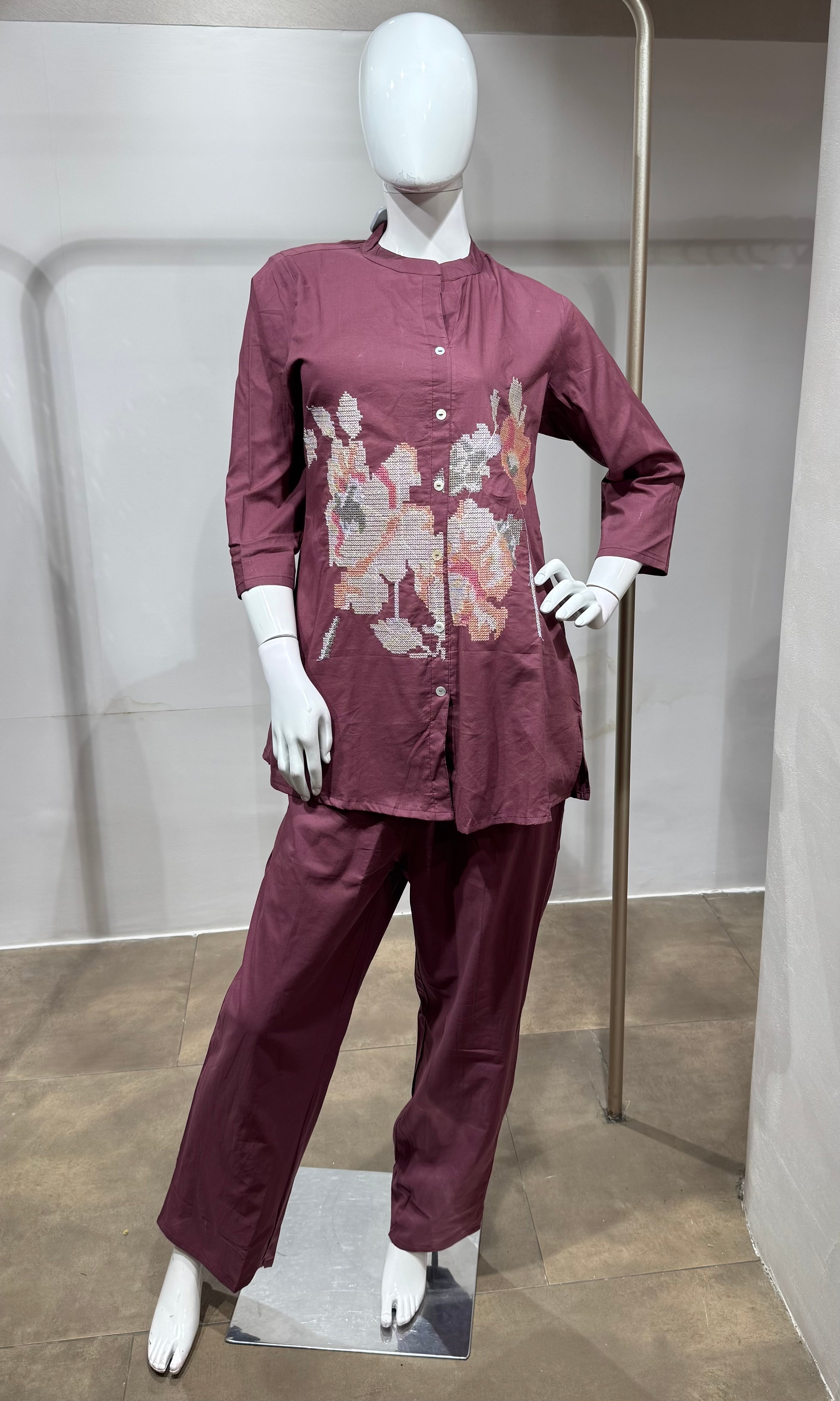 Pink Floral Embroidered Co-Ord Set
