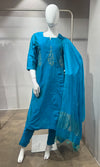 Rama Blue Straight Salwar Kurta Set with Dupatta
