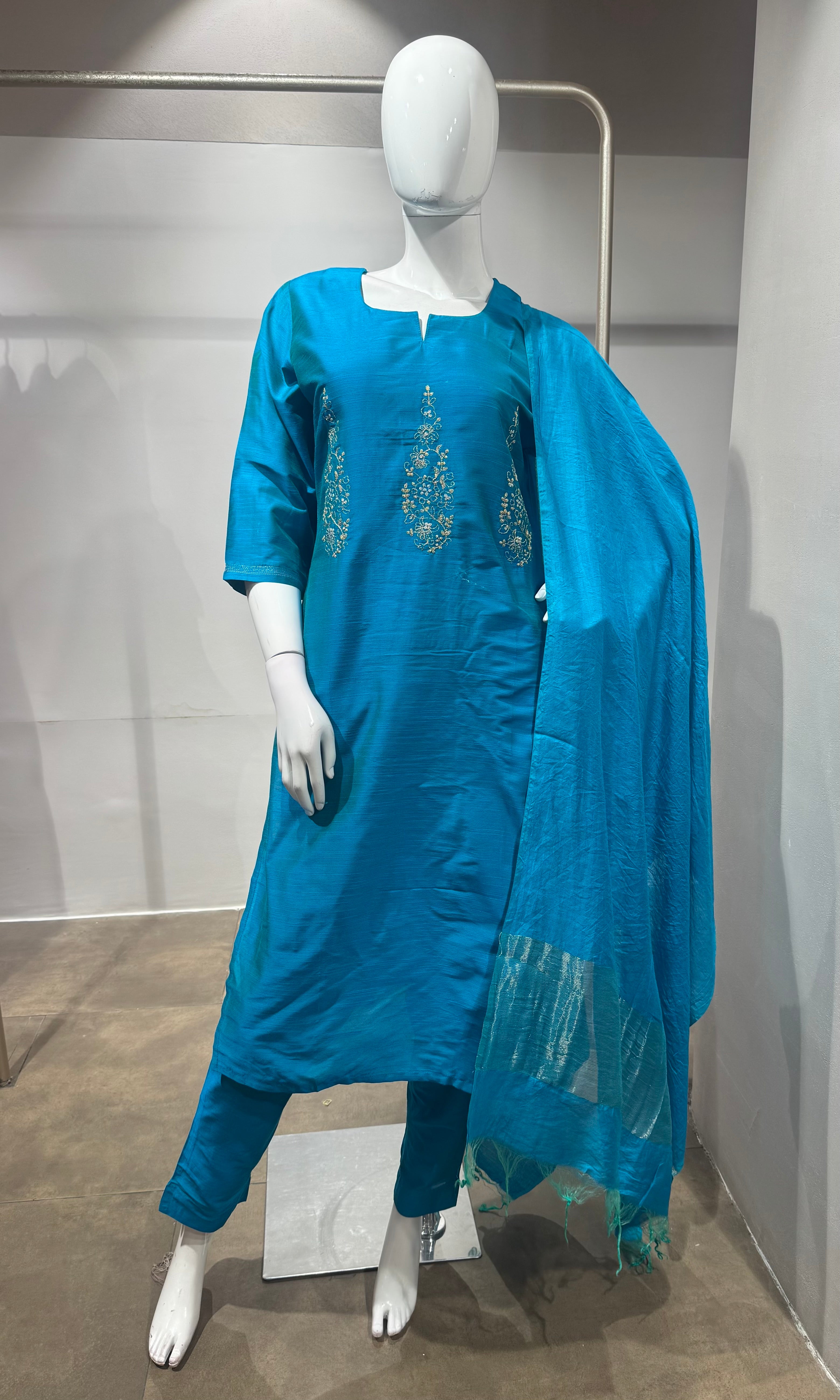 Rama Blue Straight Salwar Kurta Set with Dupatta