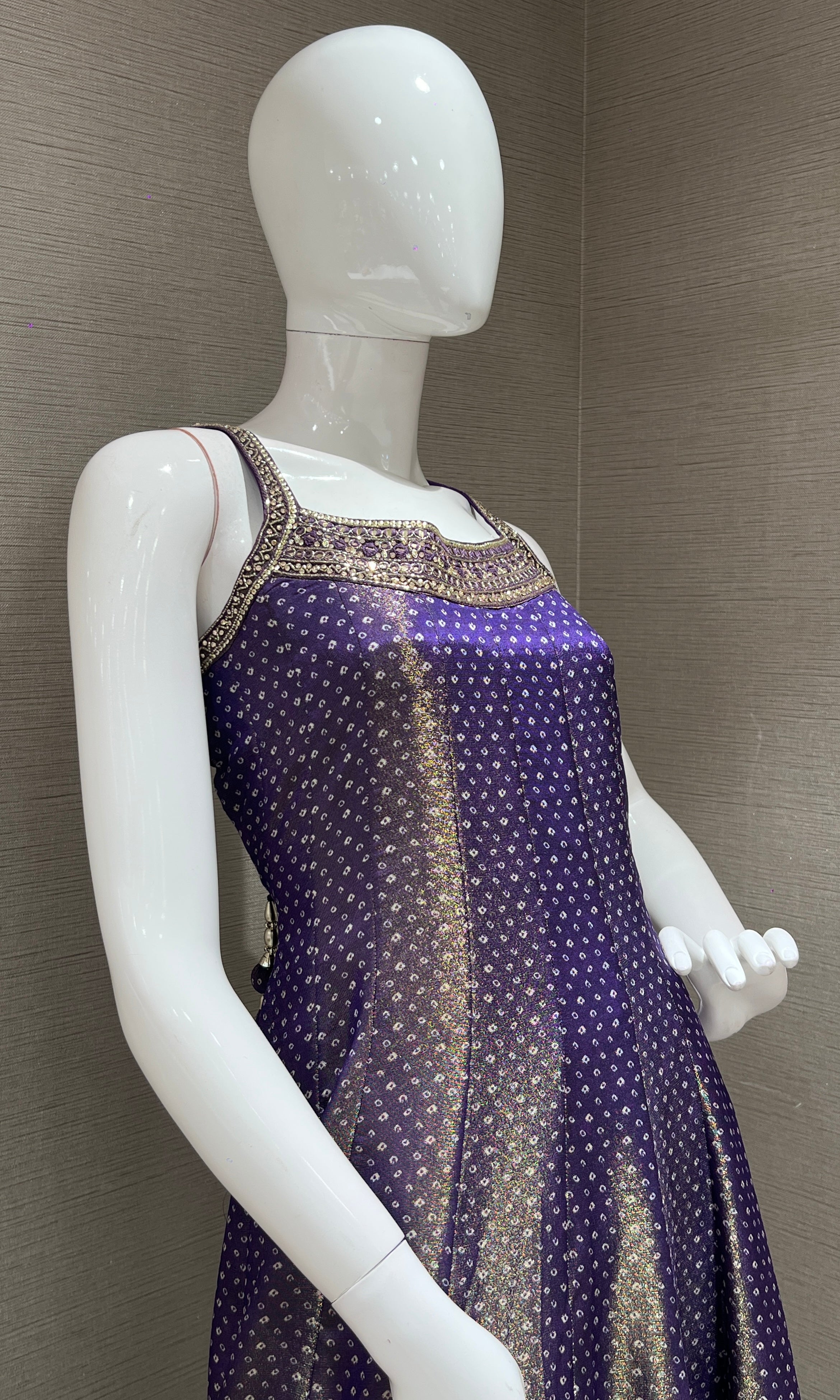 Purple Embroidered Sharara Set with Golden Stripes Dupatta